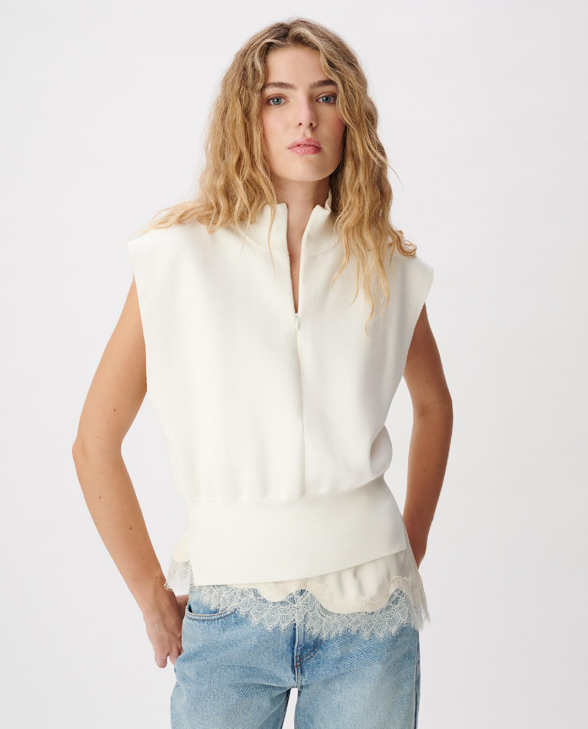 Imagen 0 de Jersey de mujer sin mangas con cuello camionero Blanco roto