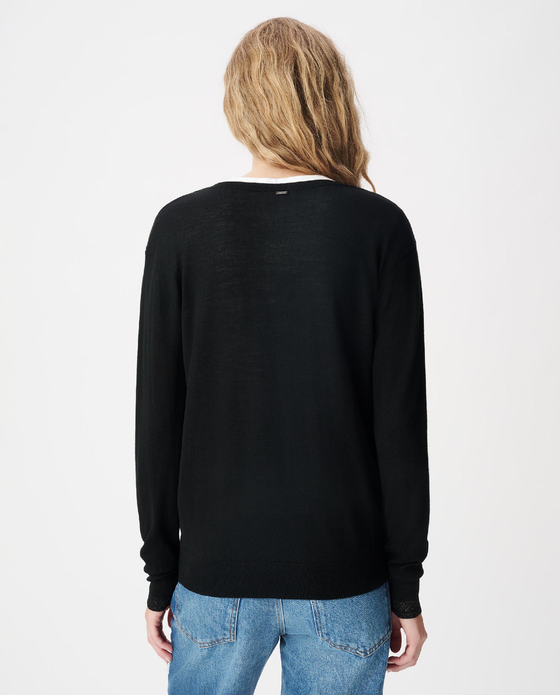 Jersey de mujer con cuello de pico 100% lana - IKKS - Negro Negro-3
