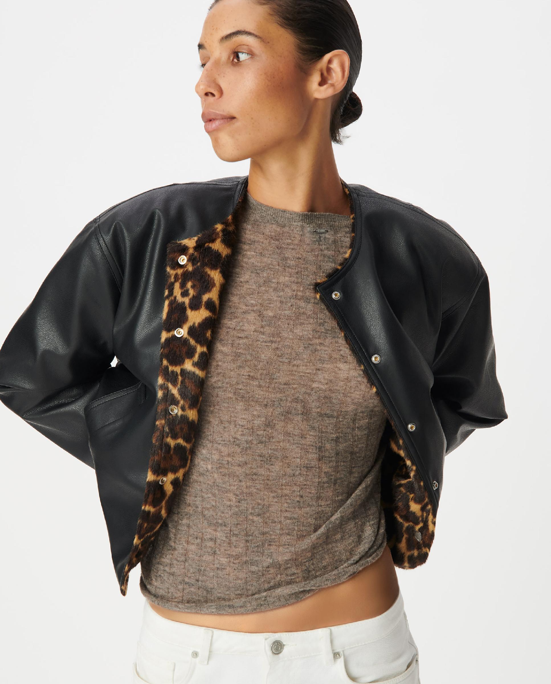 Chaqueta de mujer reversible con botones a presión - IKKS - Negro / Natural Negro / Natural-4