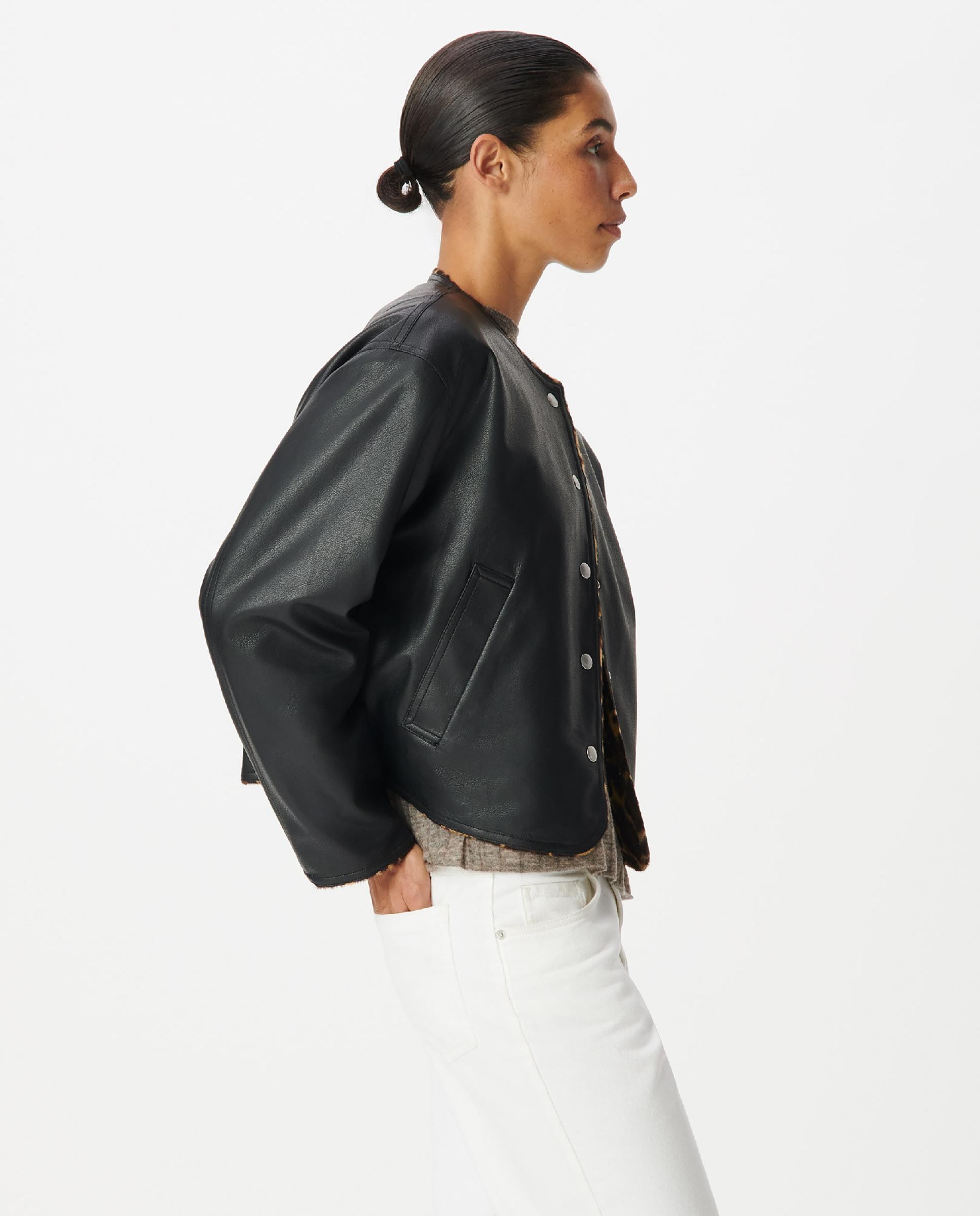 Chaqueta de mujer reversible con botones a presión - IKKS - Negro / Natural Negro / Natural-5
