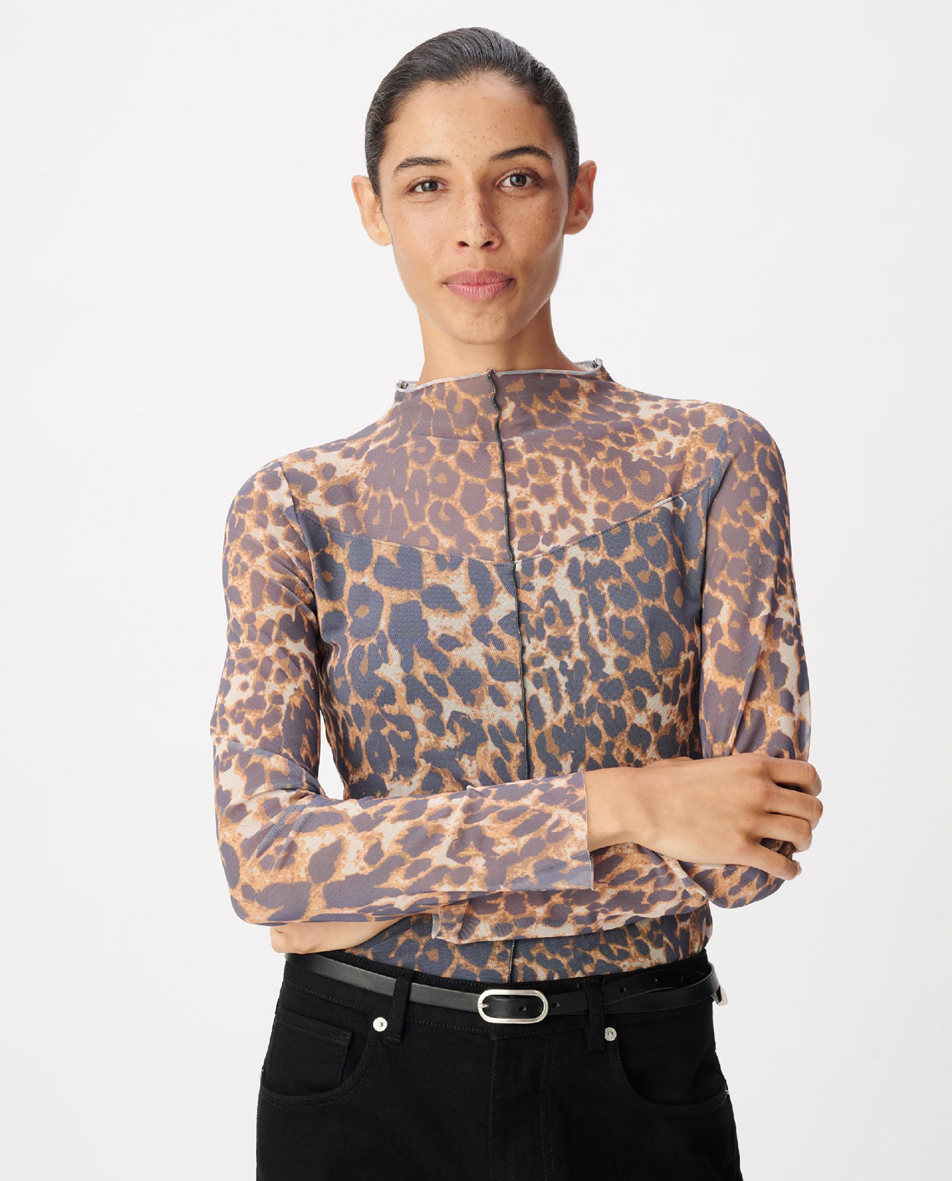 Imagen 1 de Camiseta de mujer rejilla con estampado leopardo - IKKS - Acacia / Marrón Acacia / Marrón