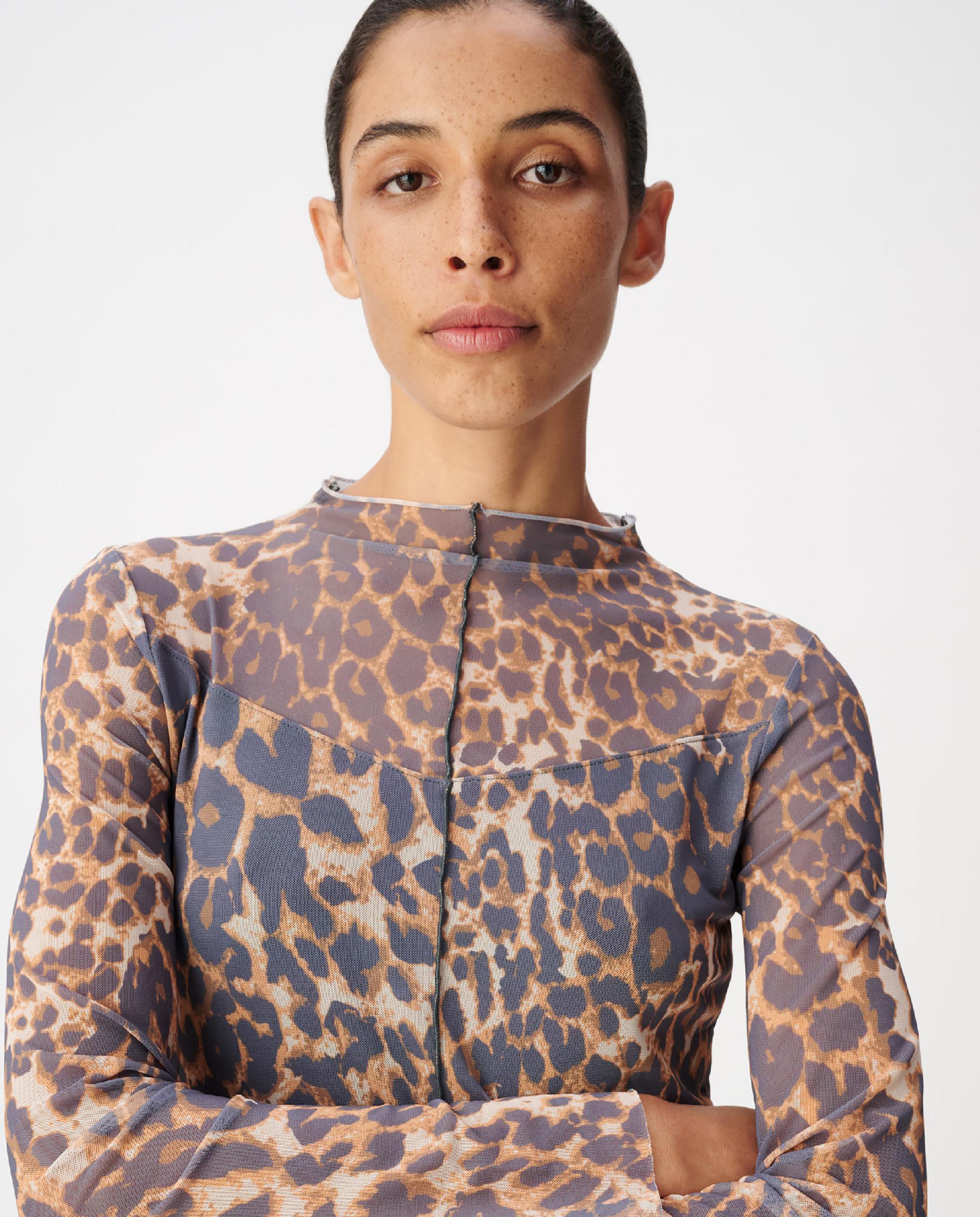 Imagen 4 de Camiseta de mujer rejilla con estampado leopardo - IKKS - Acacia / Marrón Acacia / Marrón