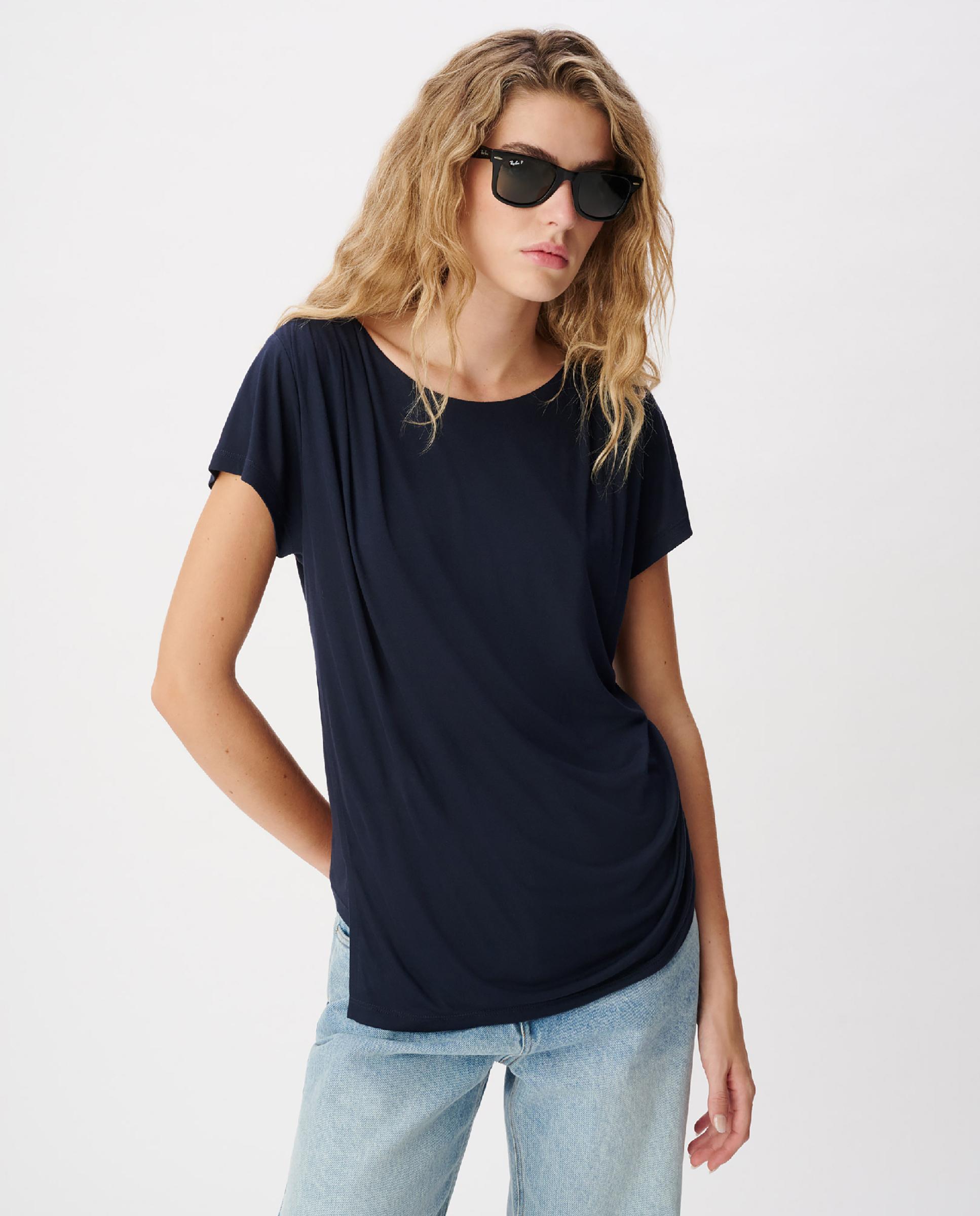 Camiseta de mujer de manga corta con frunces - IKKS - Azul marino Azul marino-1