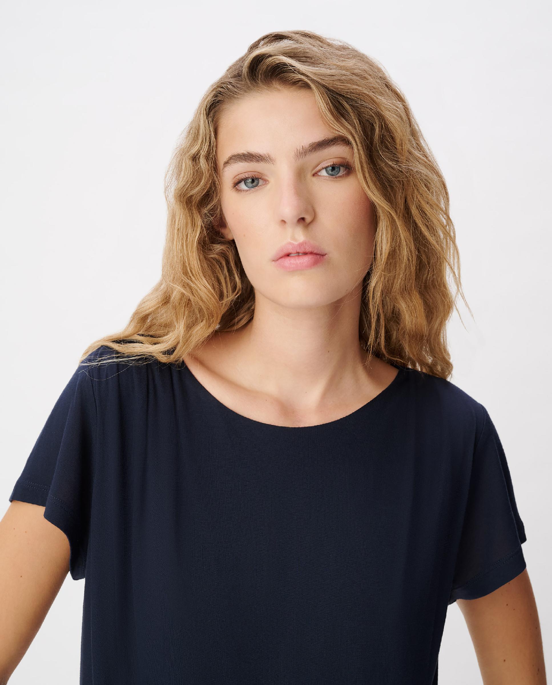Camiseta de mujer de manga corta con frunces - IKKS - Azul marino Azul marino-4