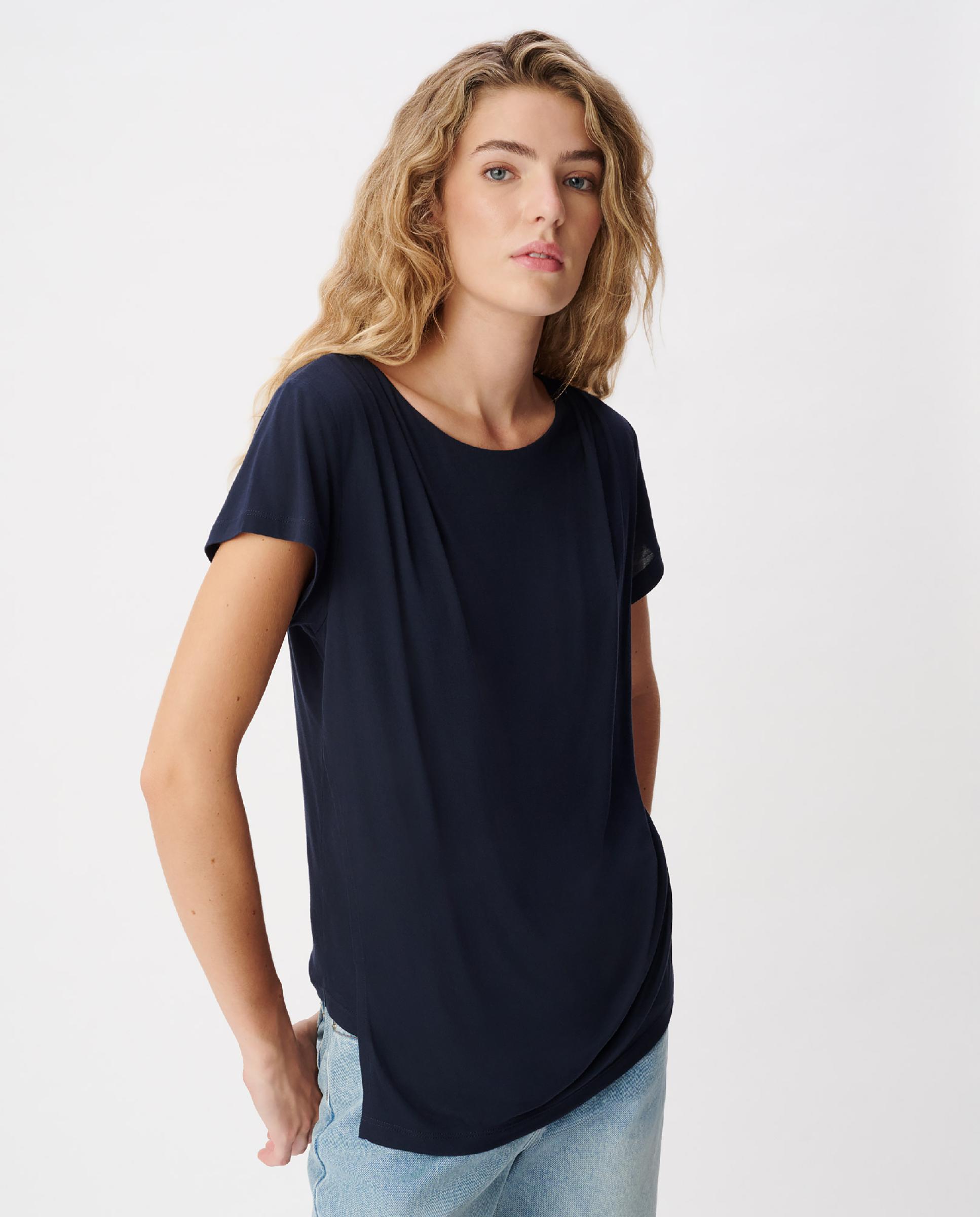 Camiseta de mujer de manga corta con frunces - IKKS - Azul marino Azul marino-5