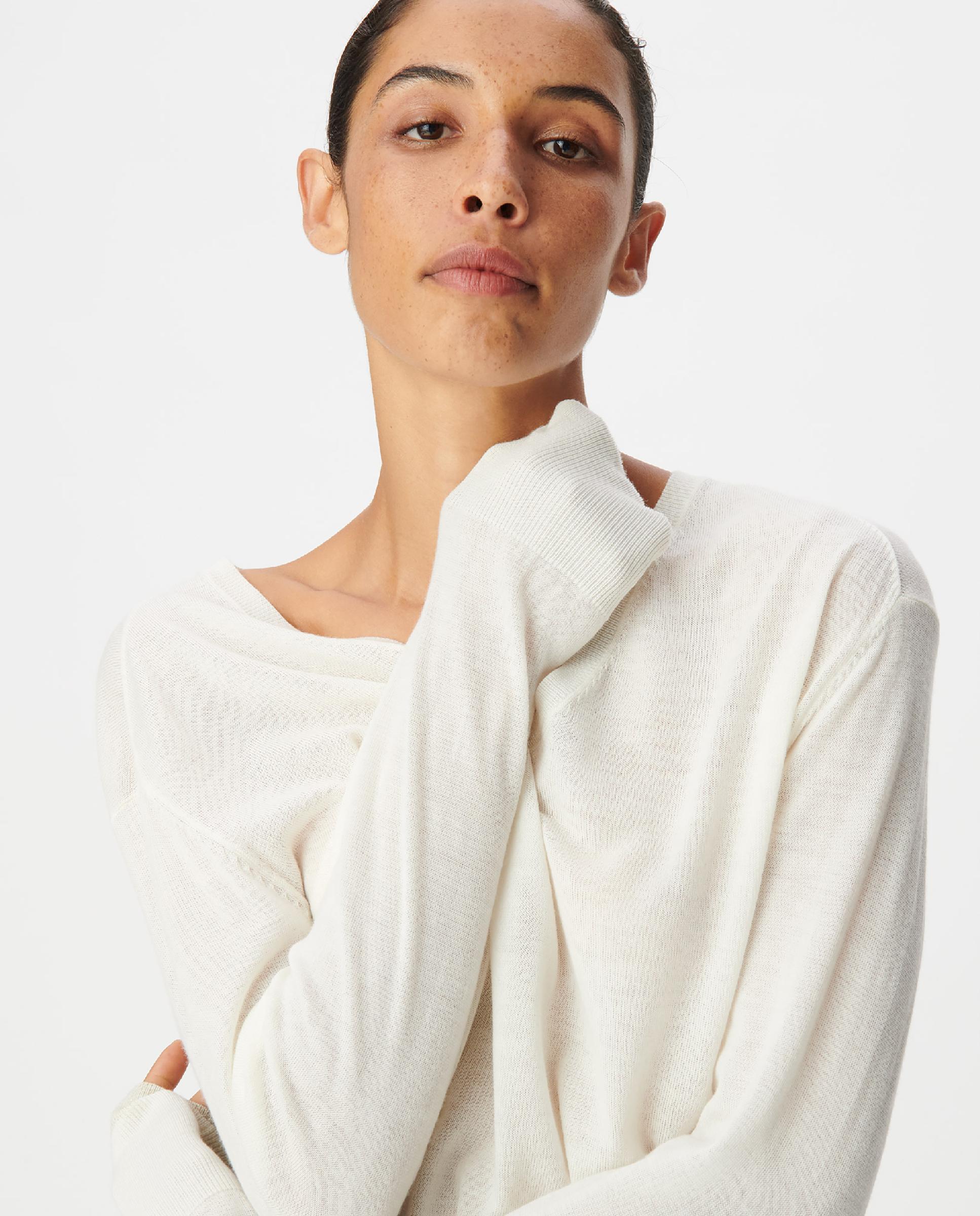 Jersey de mujer con cuello de pico 100% lana - IKKS - Blanco roto Blanco roto-4