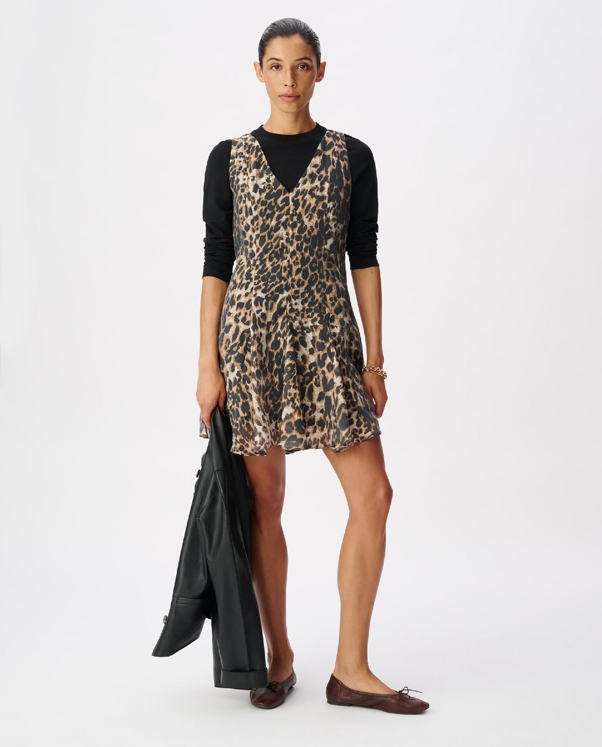 Vestido corto sin mangas con estampado de leopardo - IKKS - Acacia / Marrón Acacia / Marrón-1