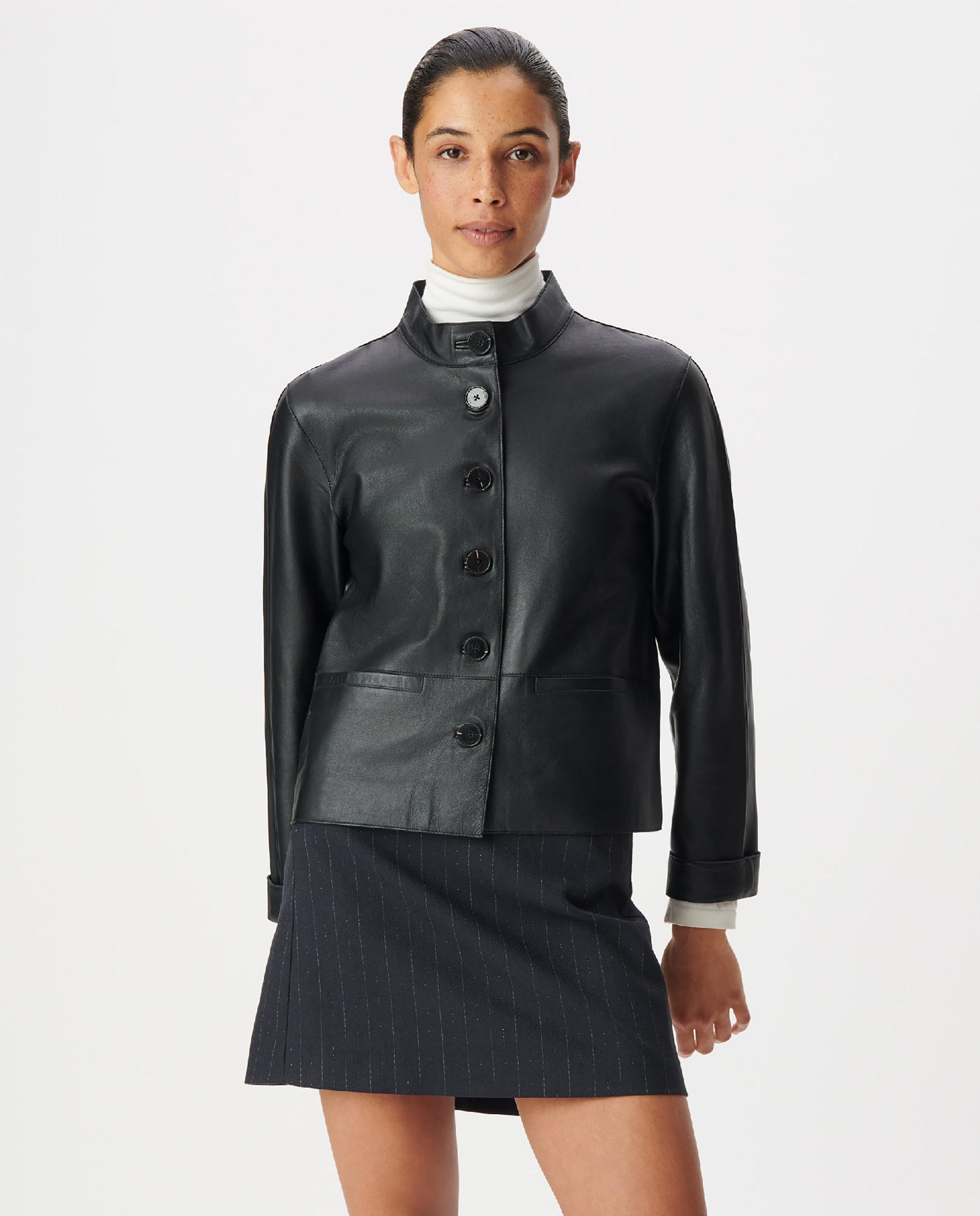 Chaqueta de mujer de cuero con cuello alto - IKKS - Negro Negro-1