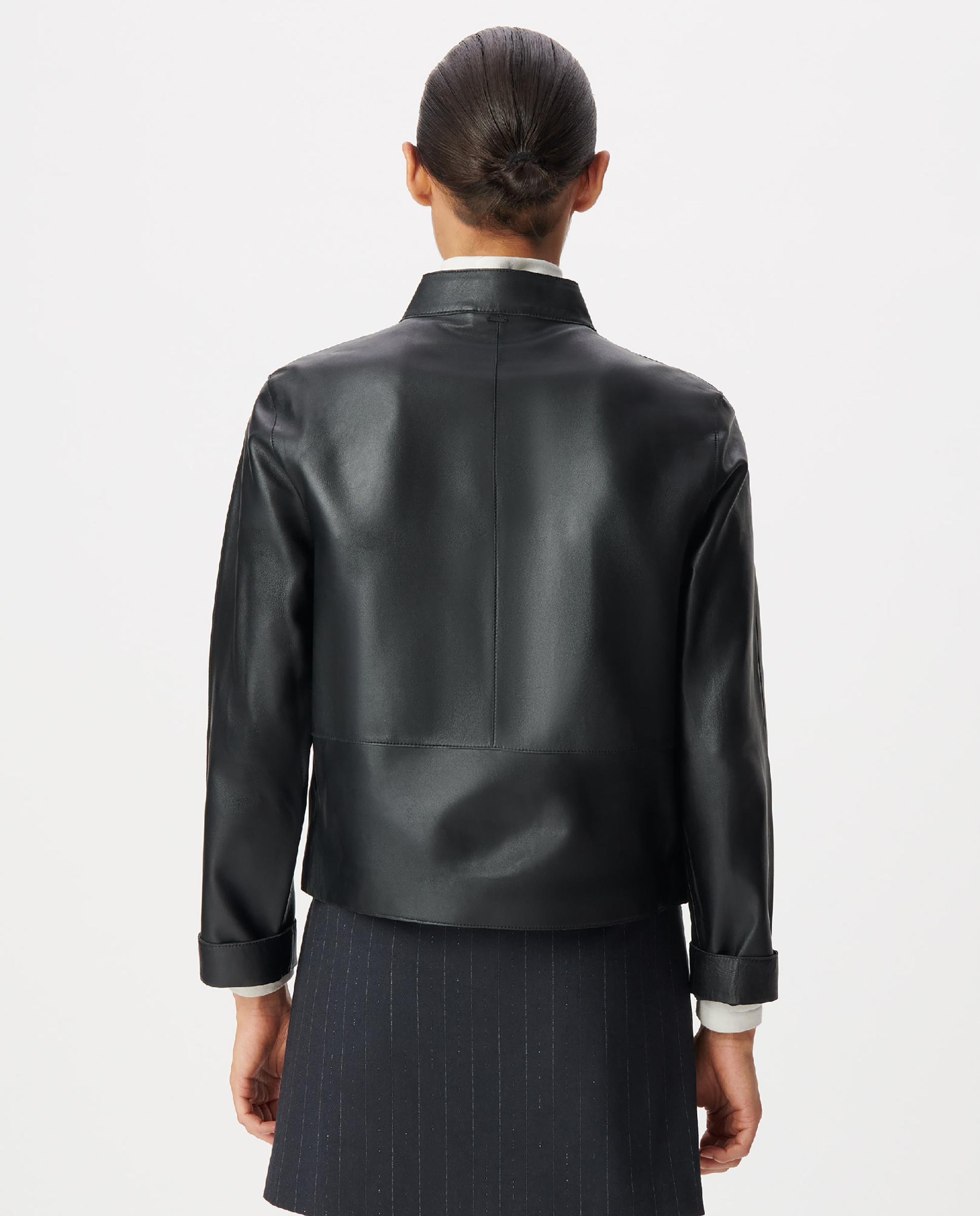 Chaqueta de mujer de cuero con cuello alto - IKKS - Negro Negro-3