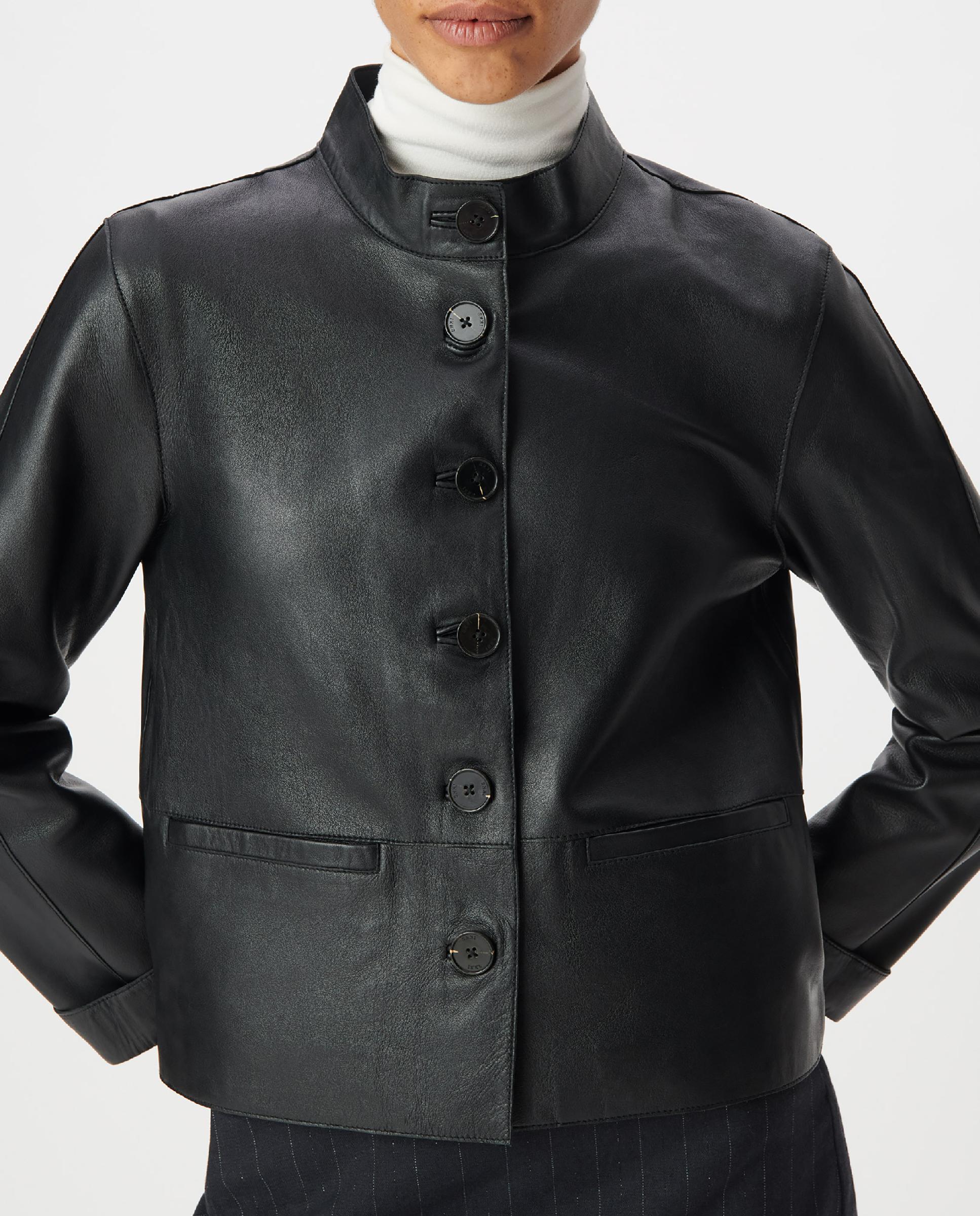 Chaqueta de mujer de cuero con cuello alto - IKKS - Negro Negro-4