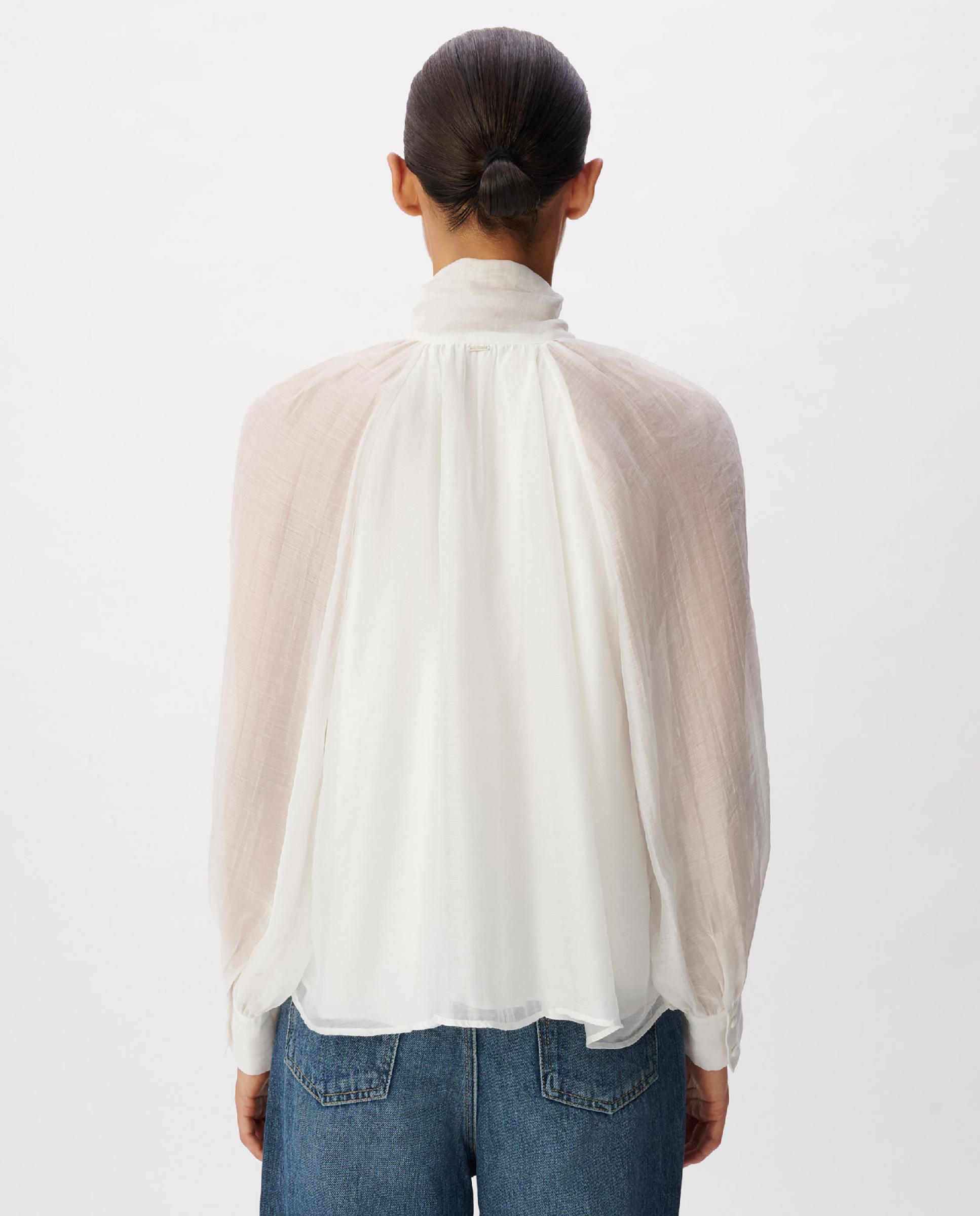 Blusa de mujer con mangas globo y cuello lavallière - IKKS - Blanco Blanco-3