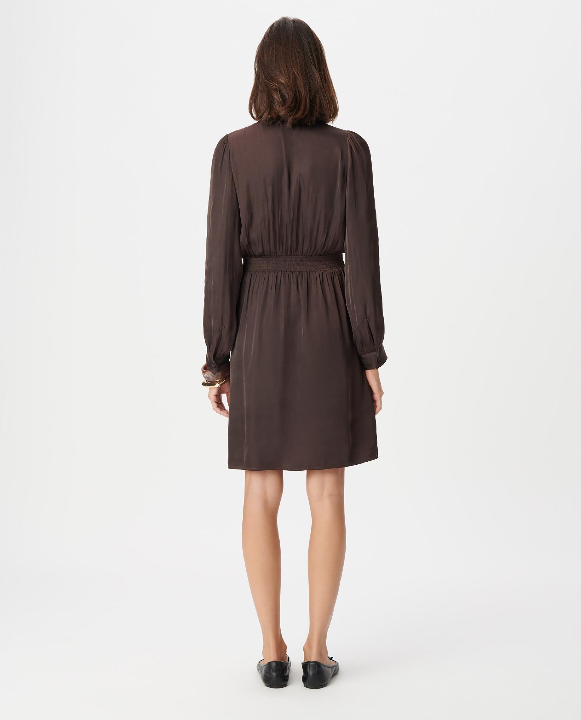 Vestido corto de satén con botones pequeños - IKKS - Marrón oscuro Marrón oscuro-3