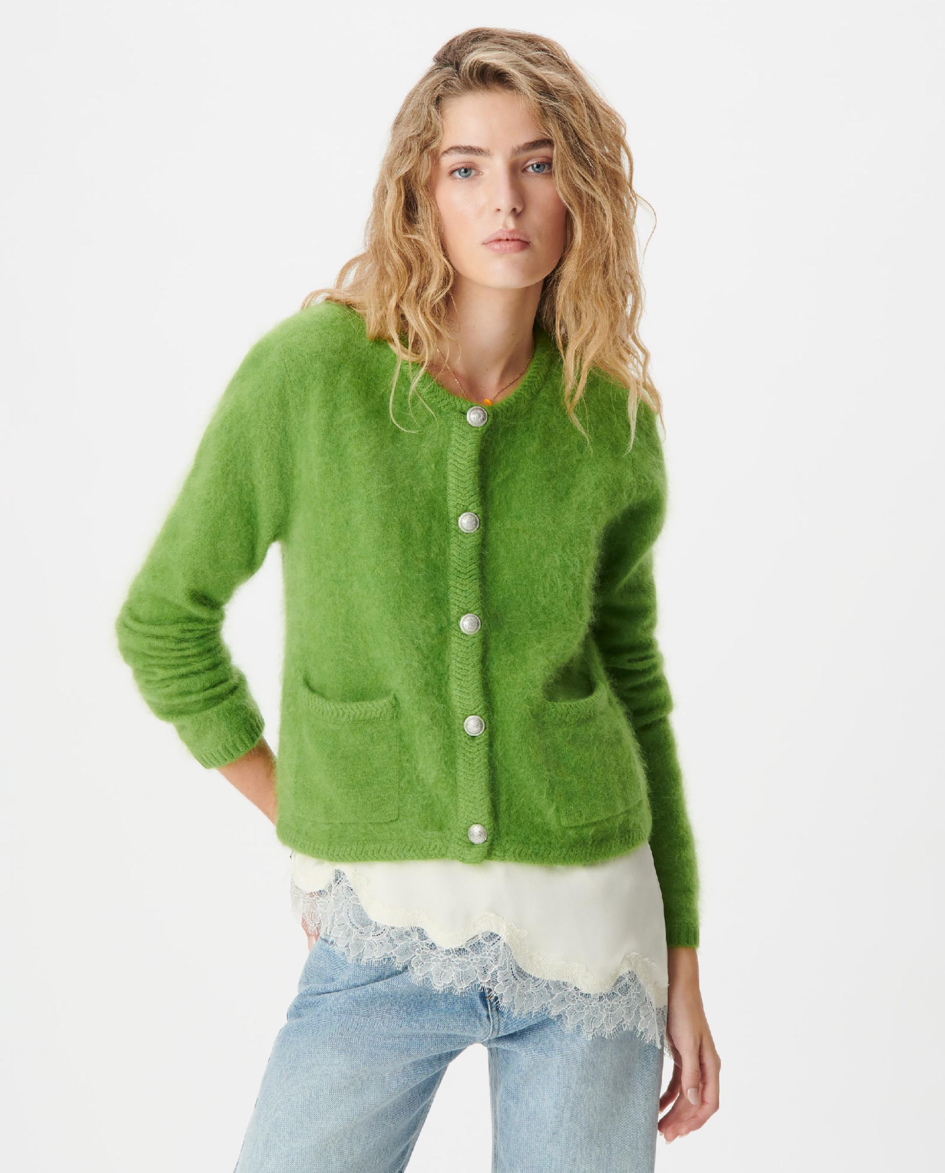Chaqueta de punto de mujer con bolsillos 100% lana - IKKS - Verde claro Verde claro-1