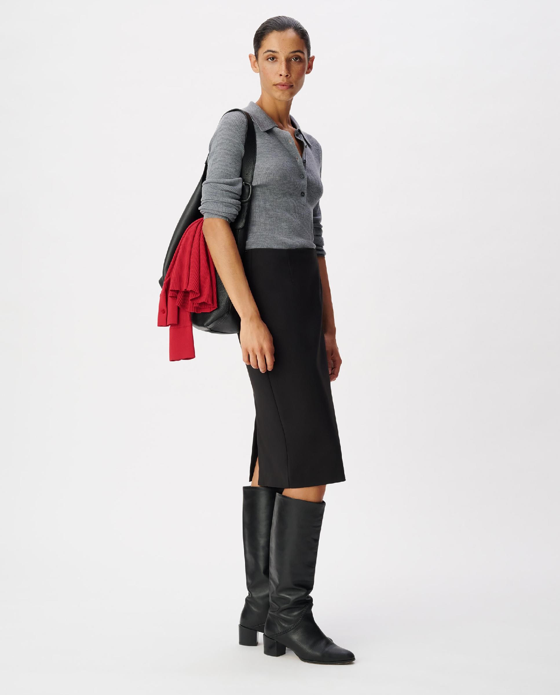 Jersey de mujer de canalé con cuello polo - IKKS - Gris Gris-2