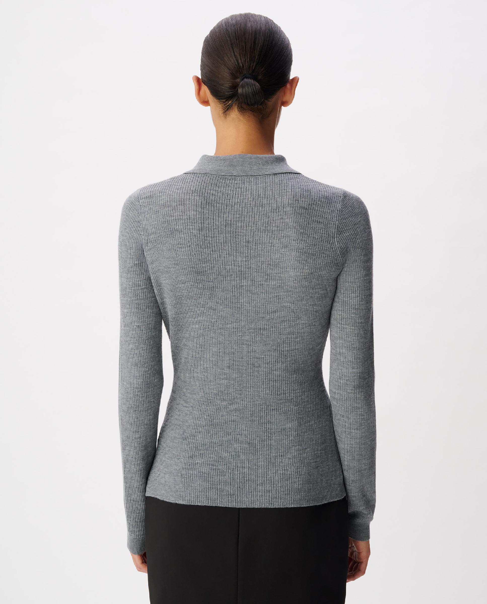 Jersey de mujer de canalé con cuello polo - IKKS - Gris Gris-3
