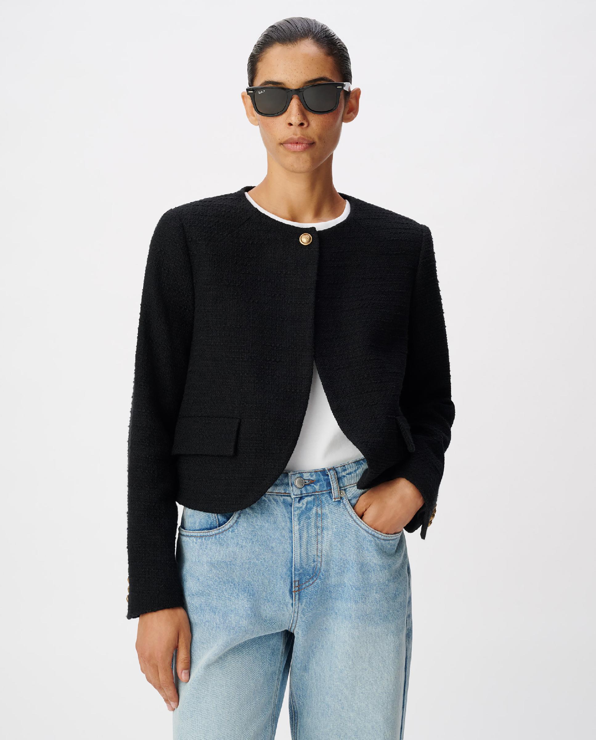 Chaqueta de mujer cropped efecto tweed - IKKS - Negro Negro-1