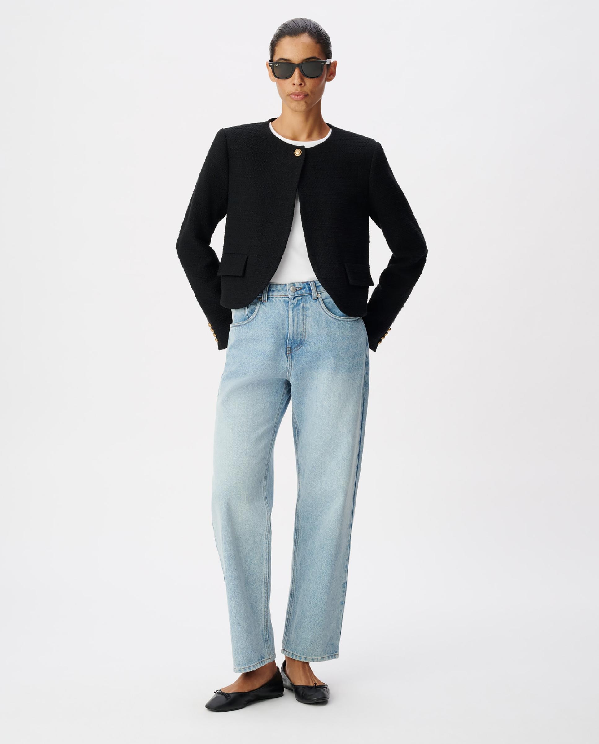 Chaqueta de mujer cropped efecto tweed - IKKS - Negro Negro-2