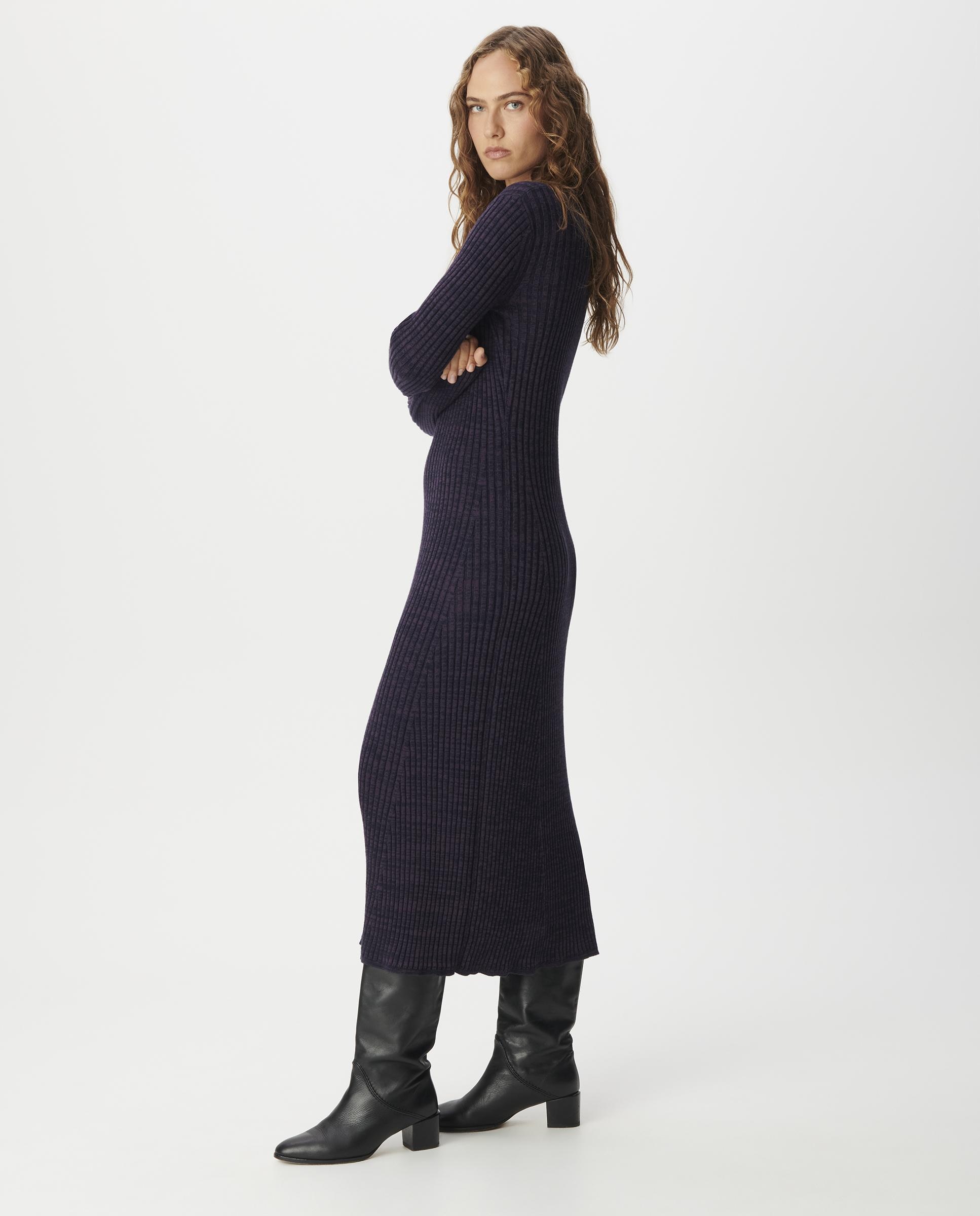 Imagen 2 de Vestido largo morado y negro de punto jaspeado - IKKS - Berenjena Berenjena