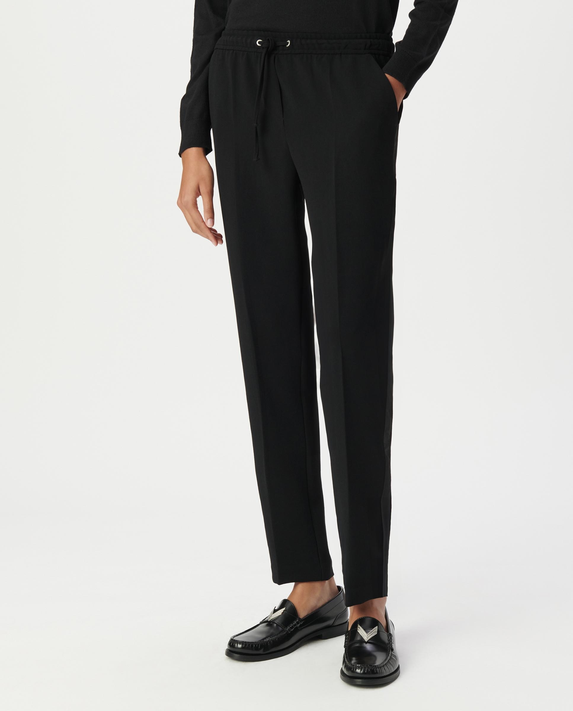 Pantalón recto de mujer con cintura elástica y cordón de ajuste - IKKS - Negro Negro-2