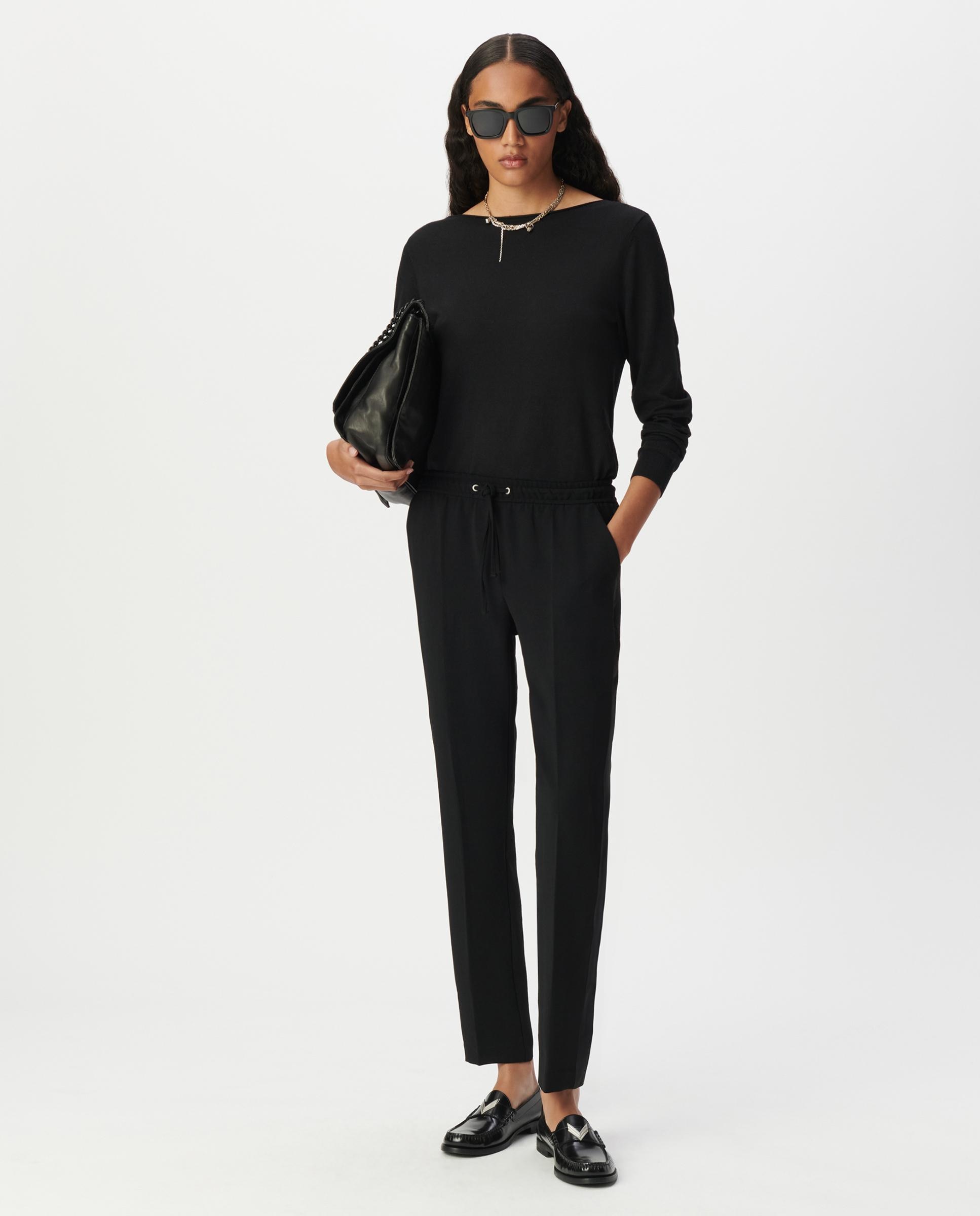 IKKS - Pantalón recto de mujer con cintura elástica y cordón de ajuste.