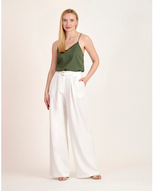 Pantalón ancho de mujer liso con hebilla