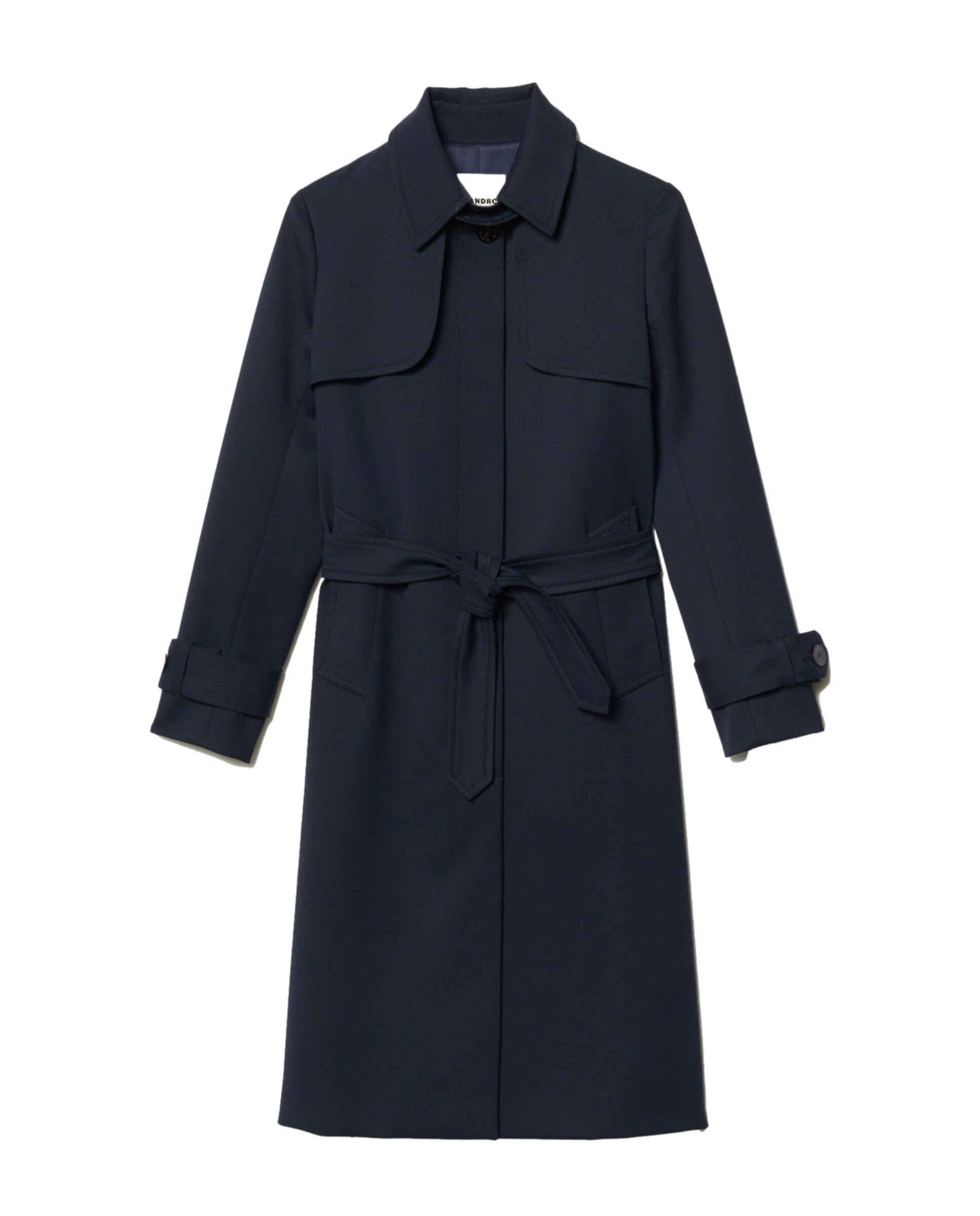 Gabardina de mujer con inserto plisado trasero y cinturón anudable - Sandro - Azul marino Azul marino-7