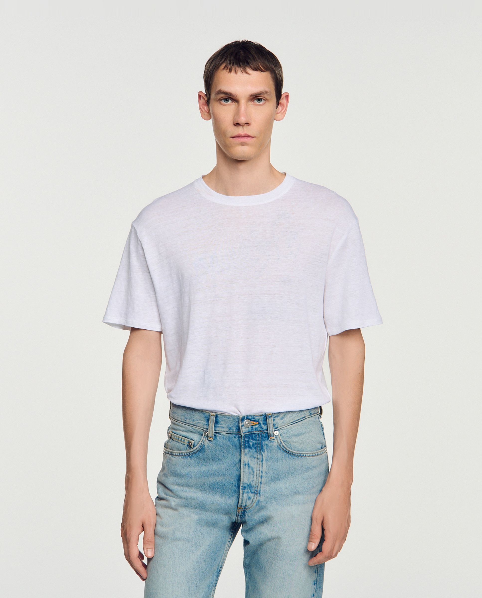 Camiseta de lino con manga corta para hombre - Sandro - Blanco Blanco-1
