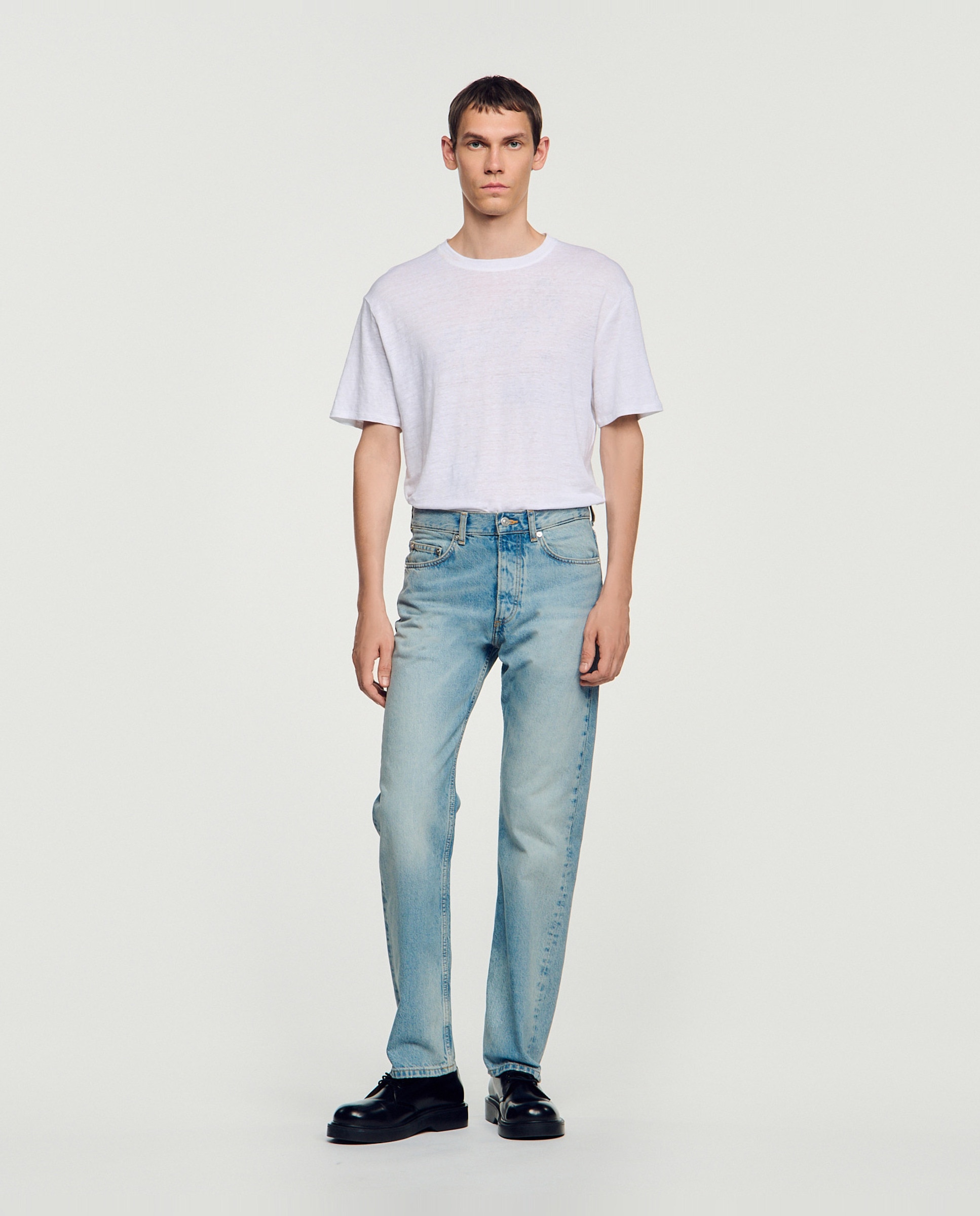 Camiseta de lino con manga corta para hombre - Sandro - Blanco Blanco-4