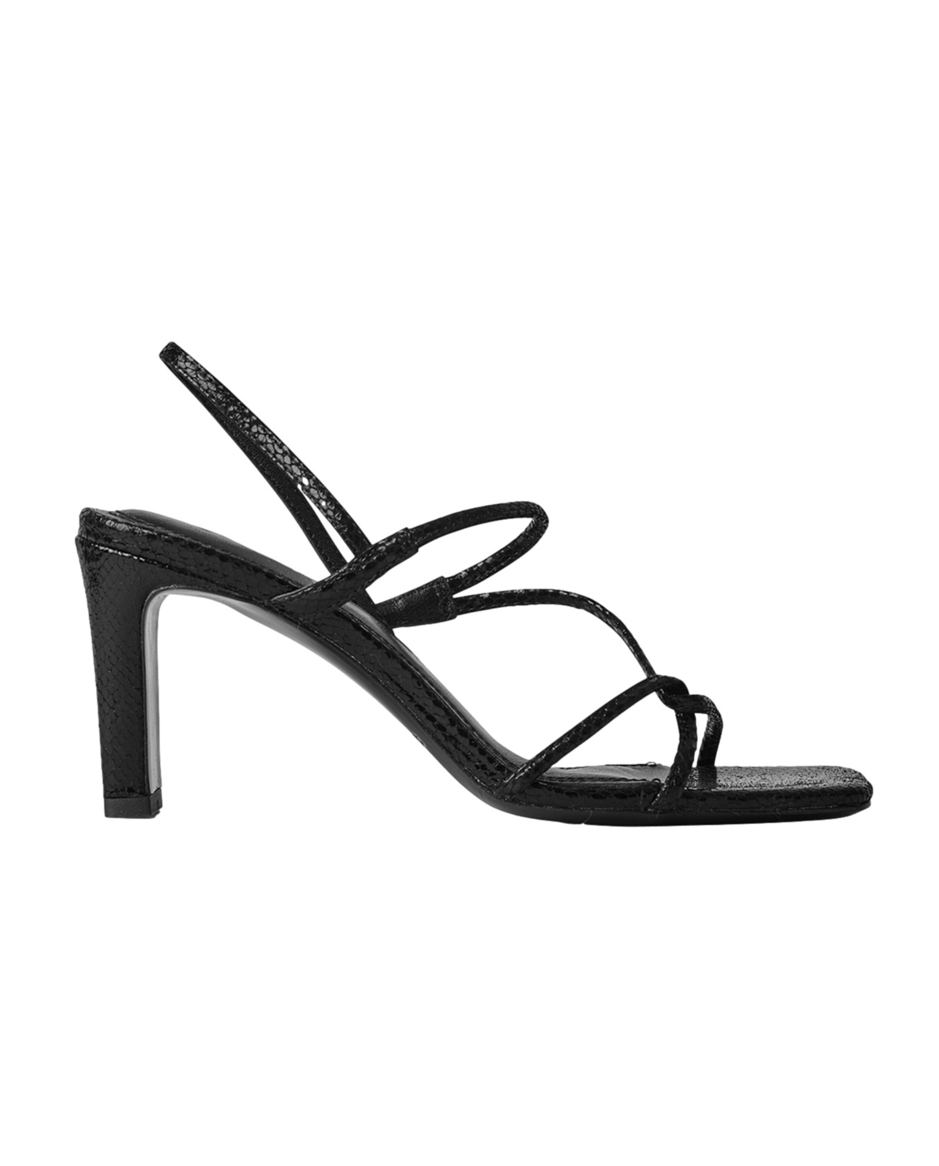 Sandalias de tiras de mujer de piel repujada con tacón ancho - Sandro - Negro Negro-1