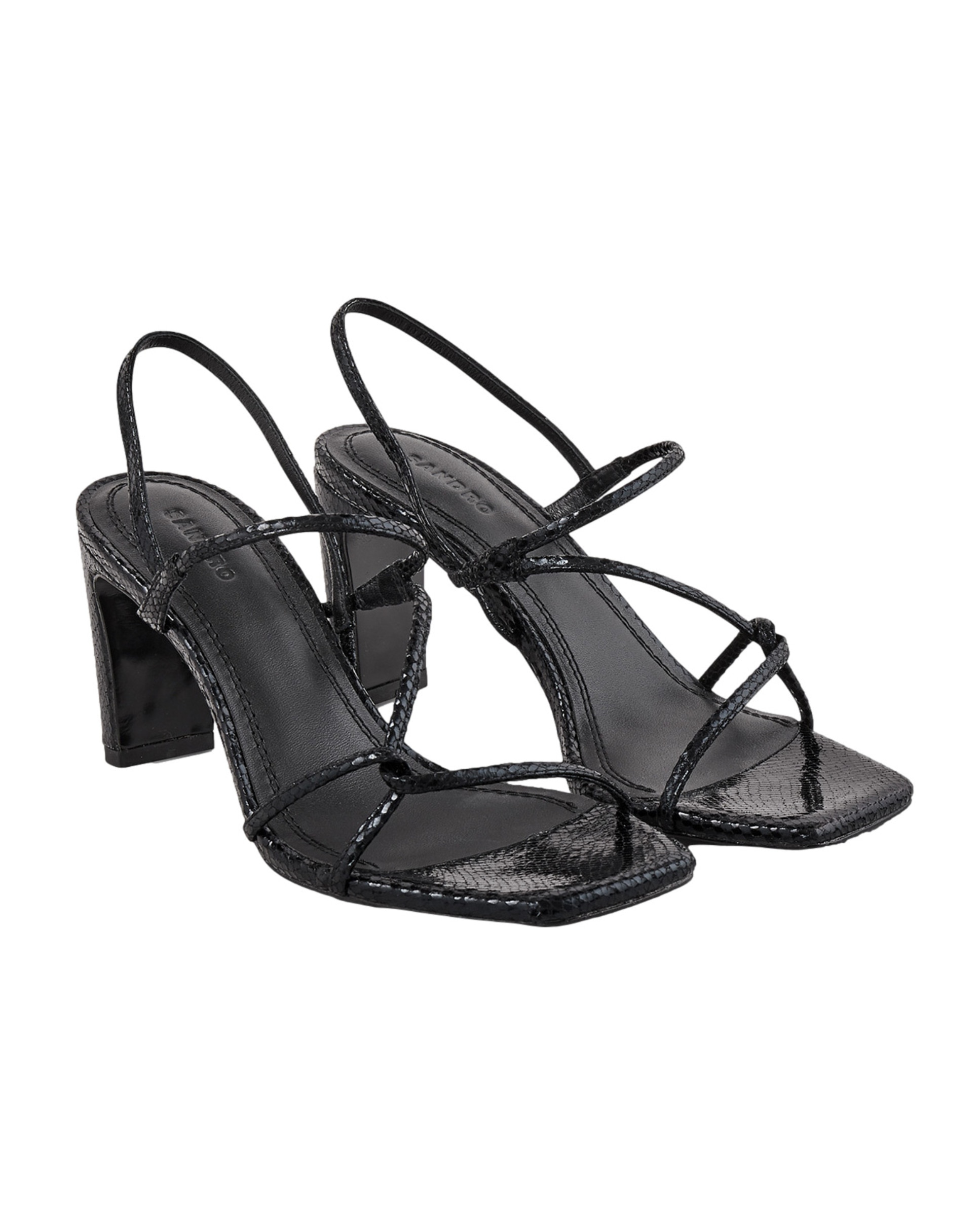Sandalias de tiras de mujer de piel repujada con tacón ancho - Sandro - Negro Negro-4