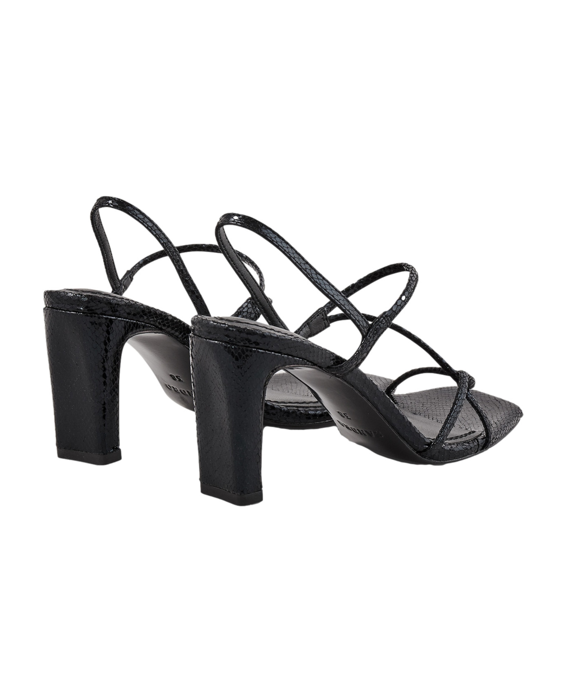 Sandalias de tiras de mujer de piel repujada con tacón ancho - Sandro - Negro Negro-3