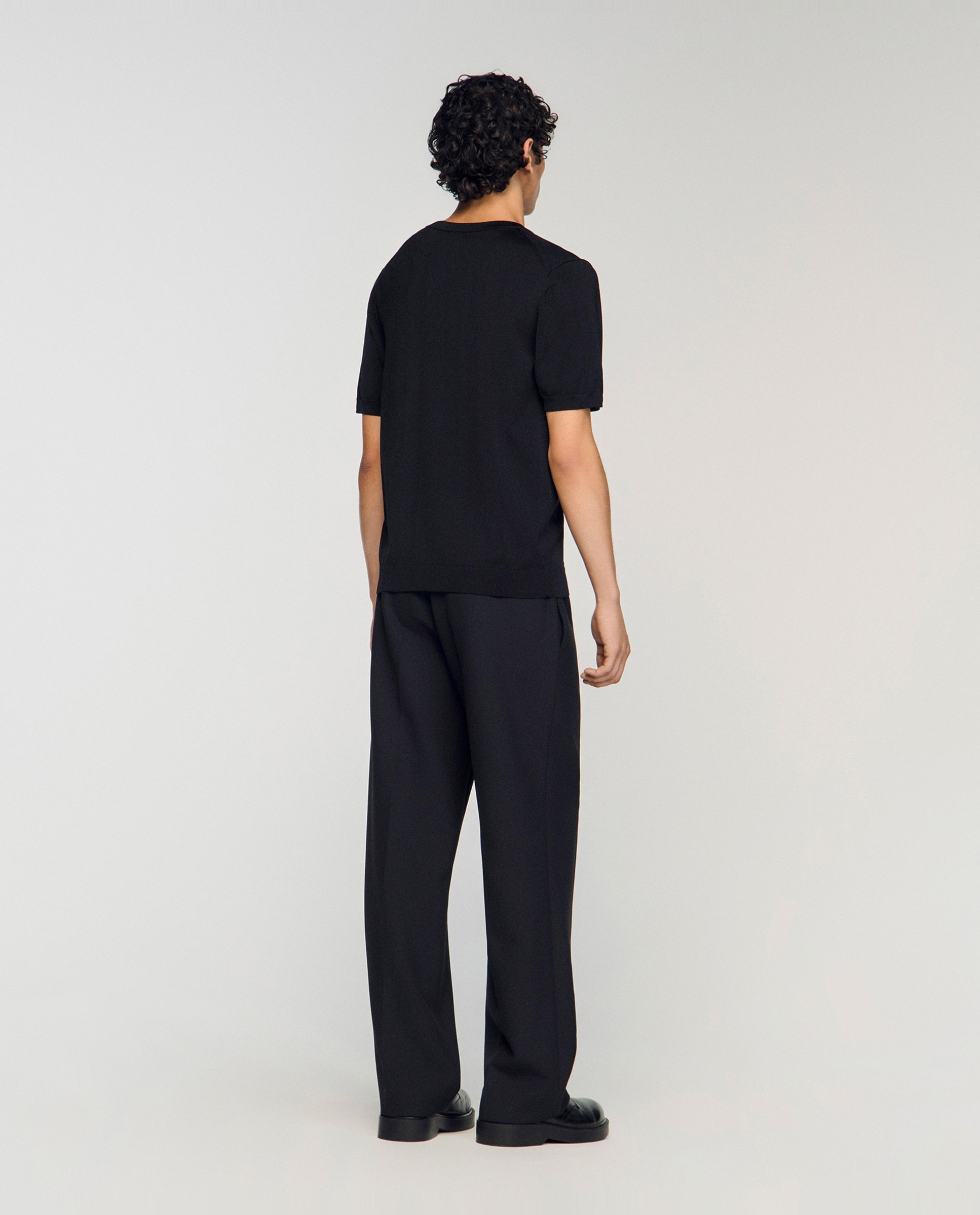 Camiseta de manga corta de hombre de punto cuello redondo - Sandro - Negro Negro-2