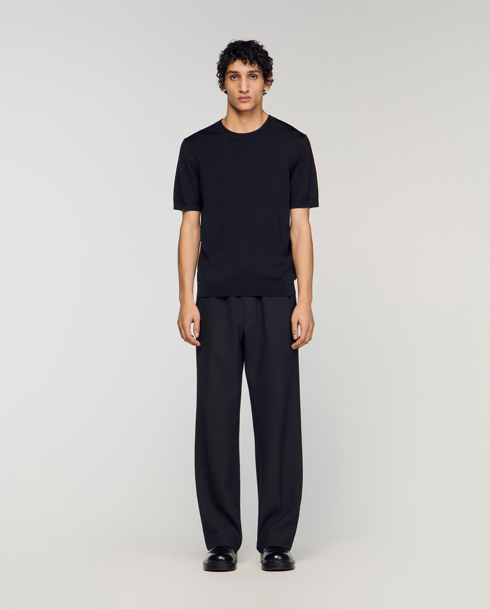 Camiseta de manga corta de hombre de punto cuello redondo - Sandro - Negro Negro-3