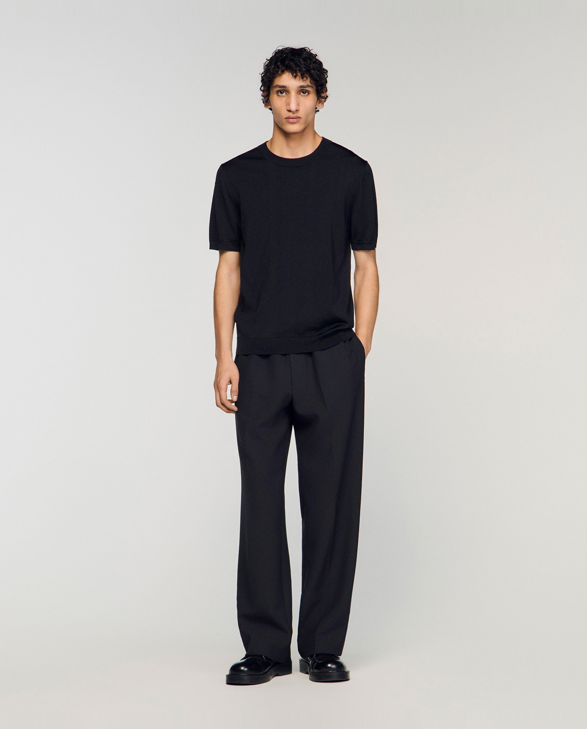 Camiseta de manga corta de hombre de punto cuello redondo - Sandro - Negro Negro-4