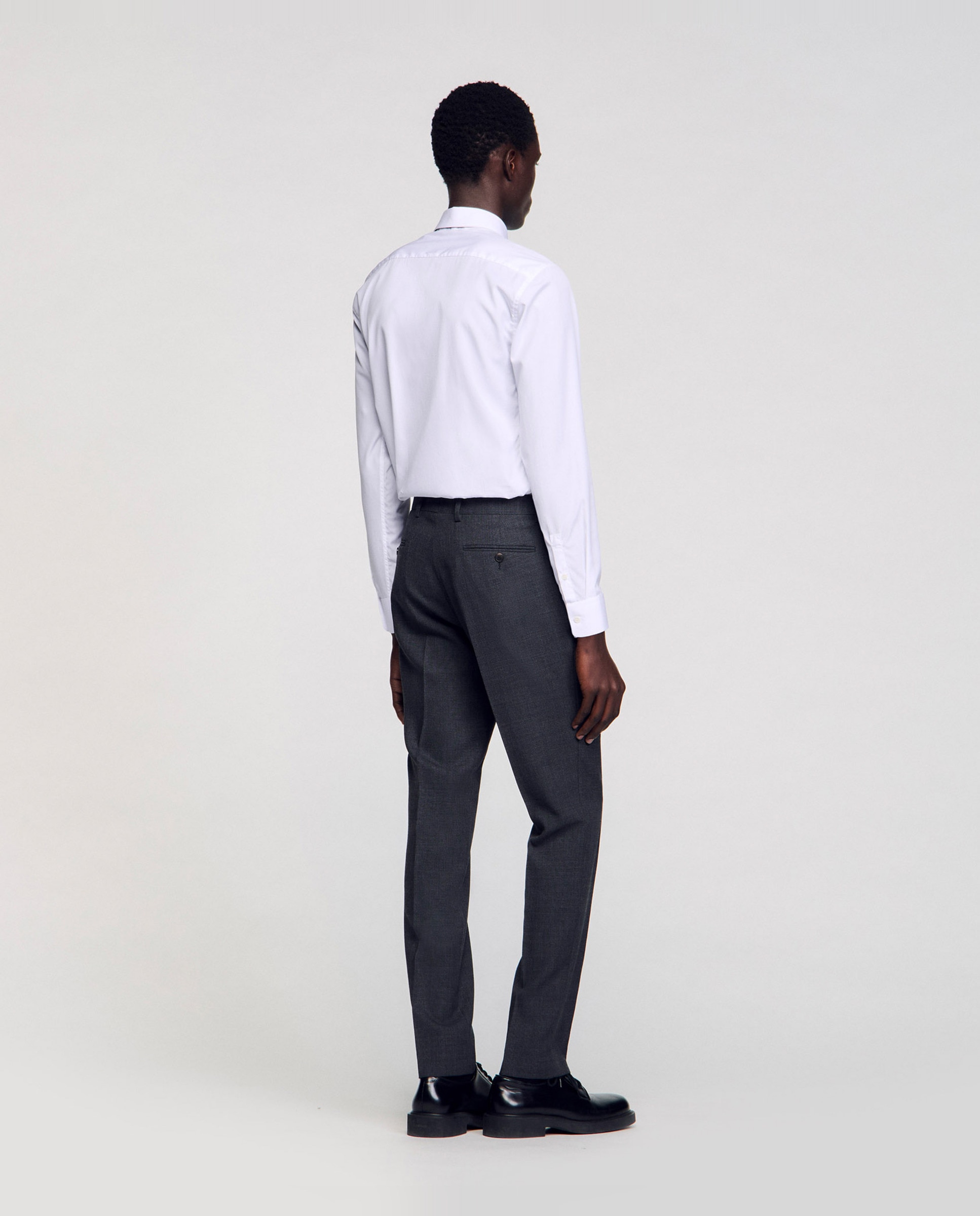 Pantalón de traje de hombre de lana gris moteado - Gris oscuro Gris oscuro-3