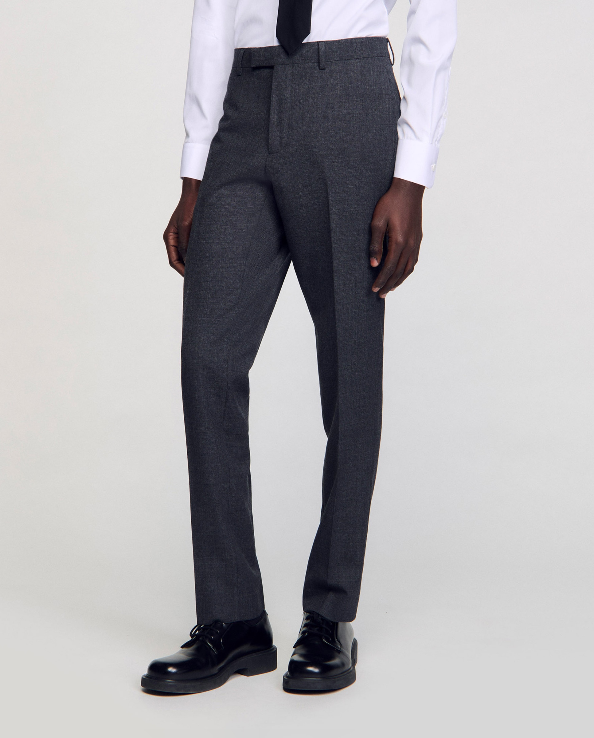Pantalón de traje de hombre de lana gris moteado - Gris oscuro Gris oscuro-4