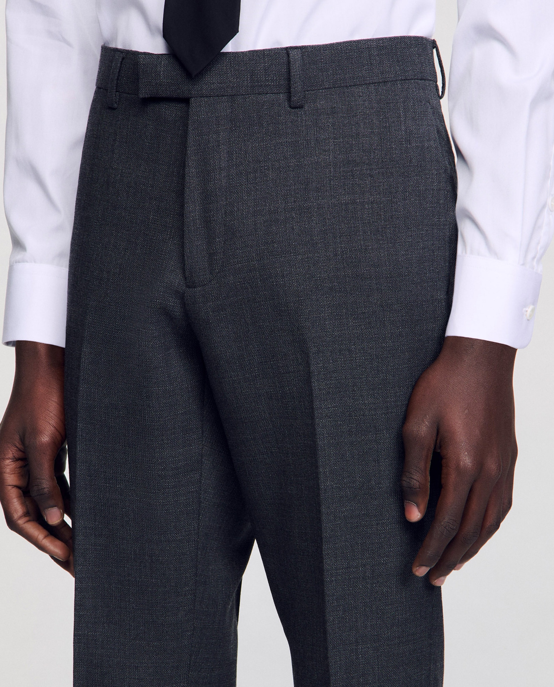 Pantalón de traje de hombre de lana gris moteado - Gris oscuro Gris oscuro-5