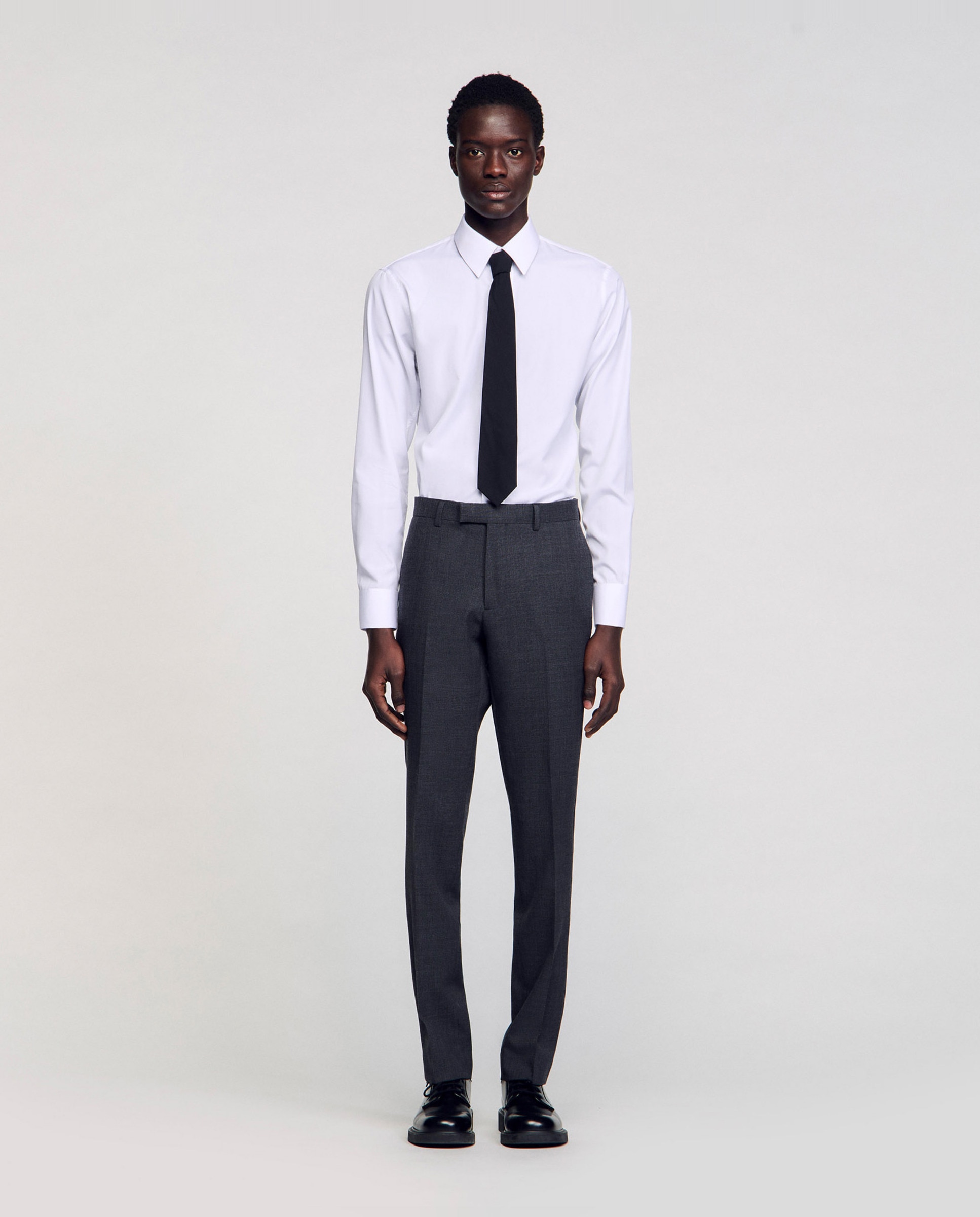 Pantalón de traje de hombre de lana gris moteado - Gris oscuro Gris oscuro-6