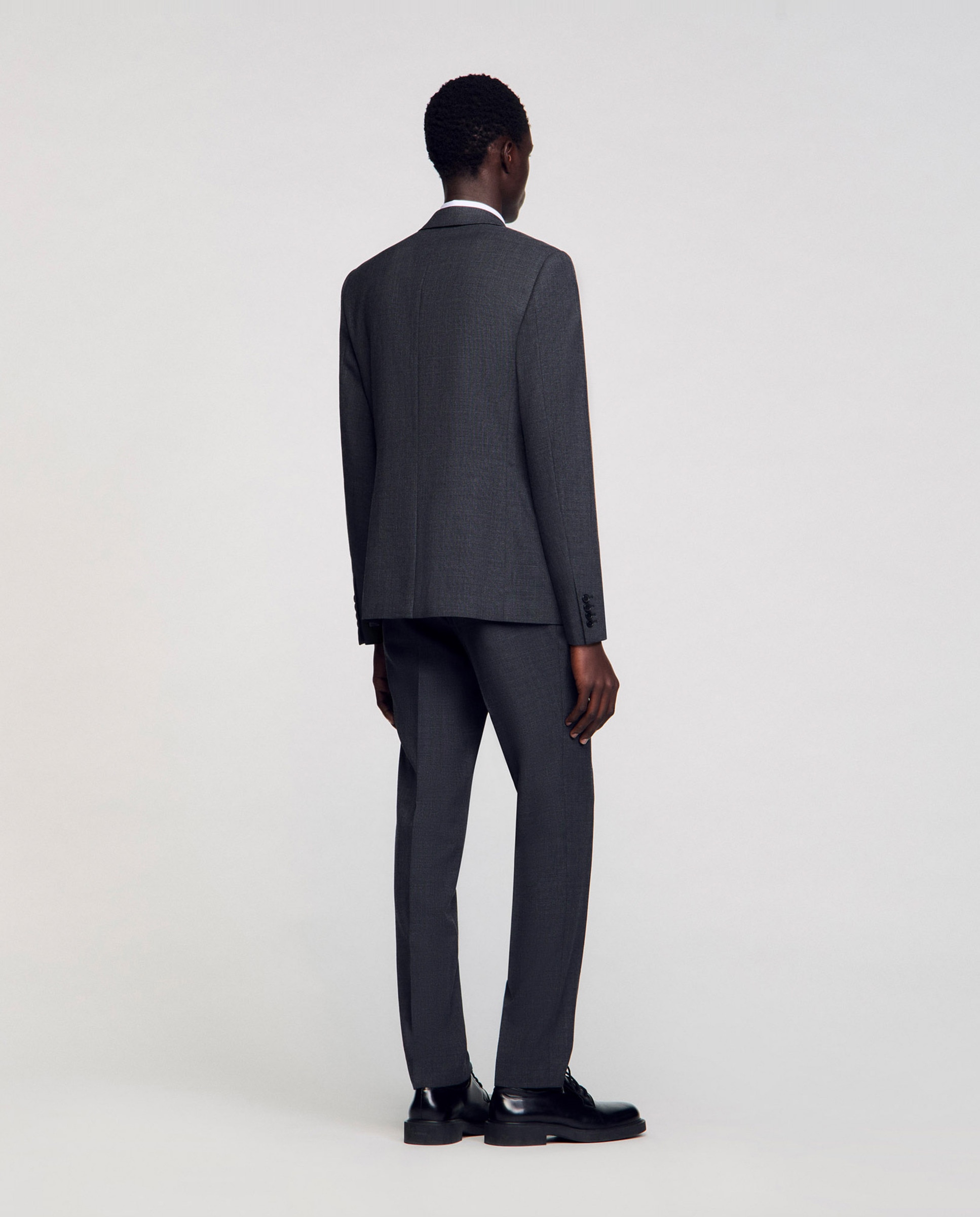Americana de hombre clásica gris de lana moteada trajes completos - Gris Gris-2