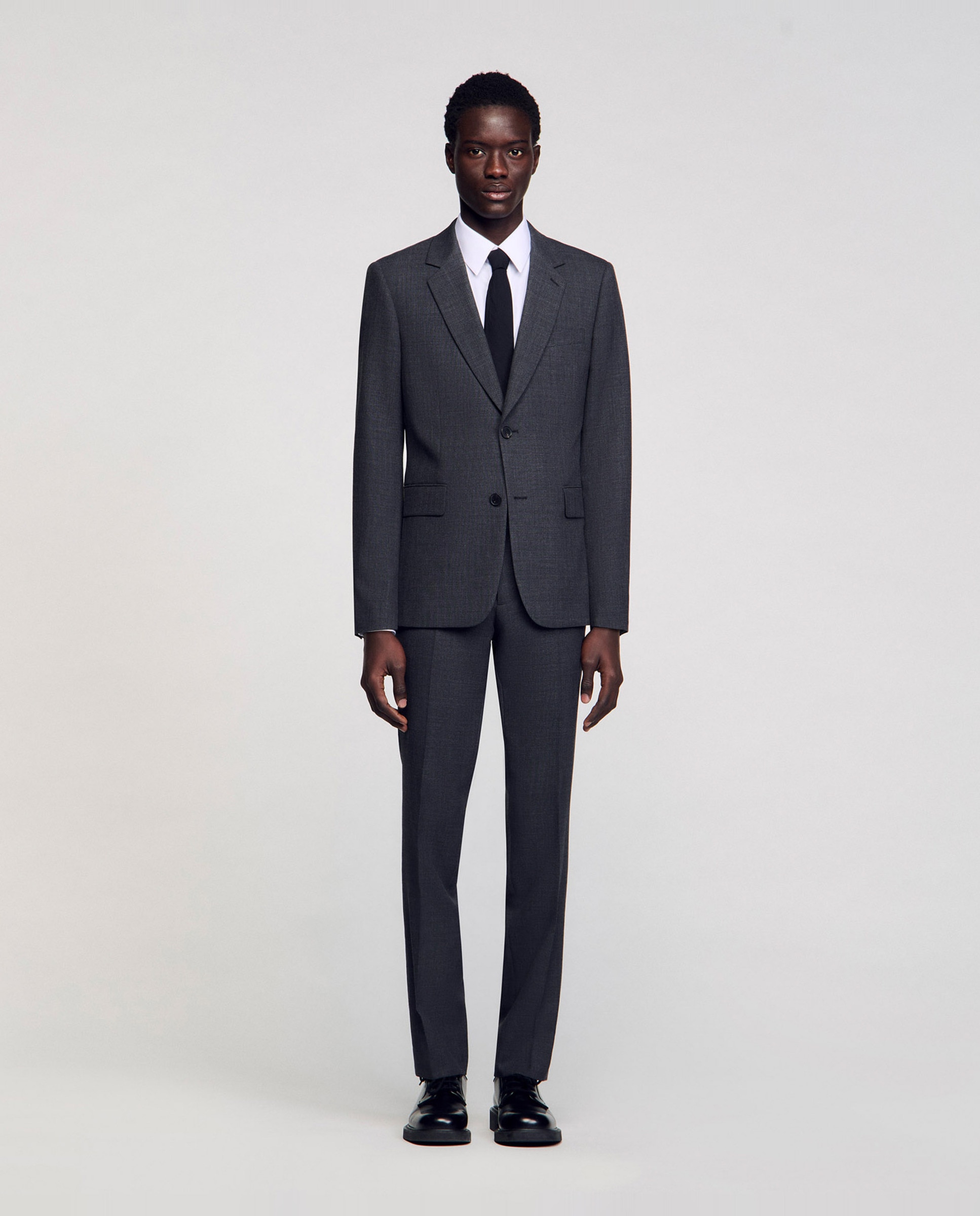 Americana de hombre clásica gris de lana moteada trajes completos - Gris Gris-3