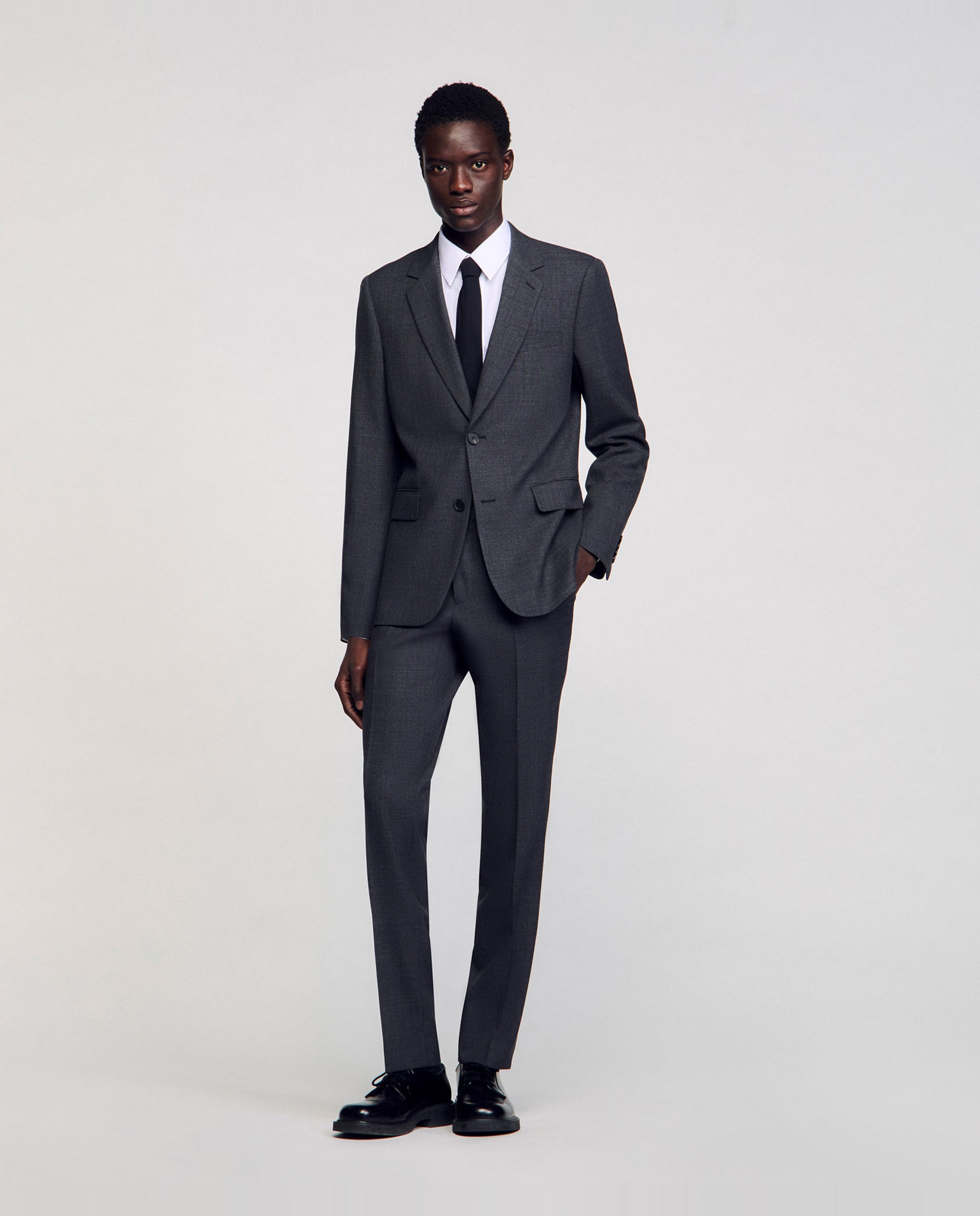 Americana de hombre clásica gris de lana moteada trajes completos - Gris Gris-5