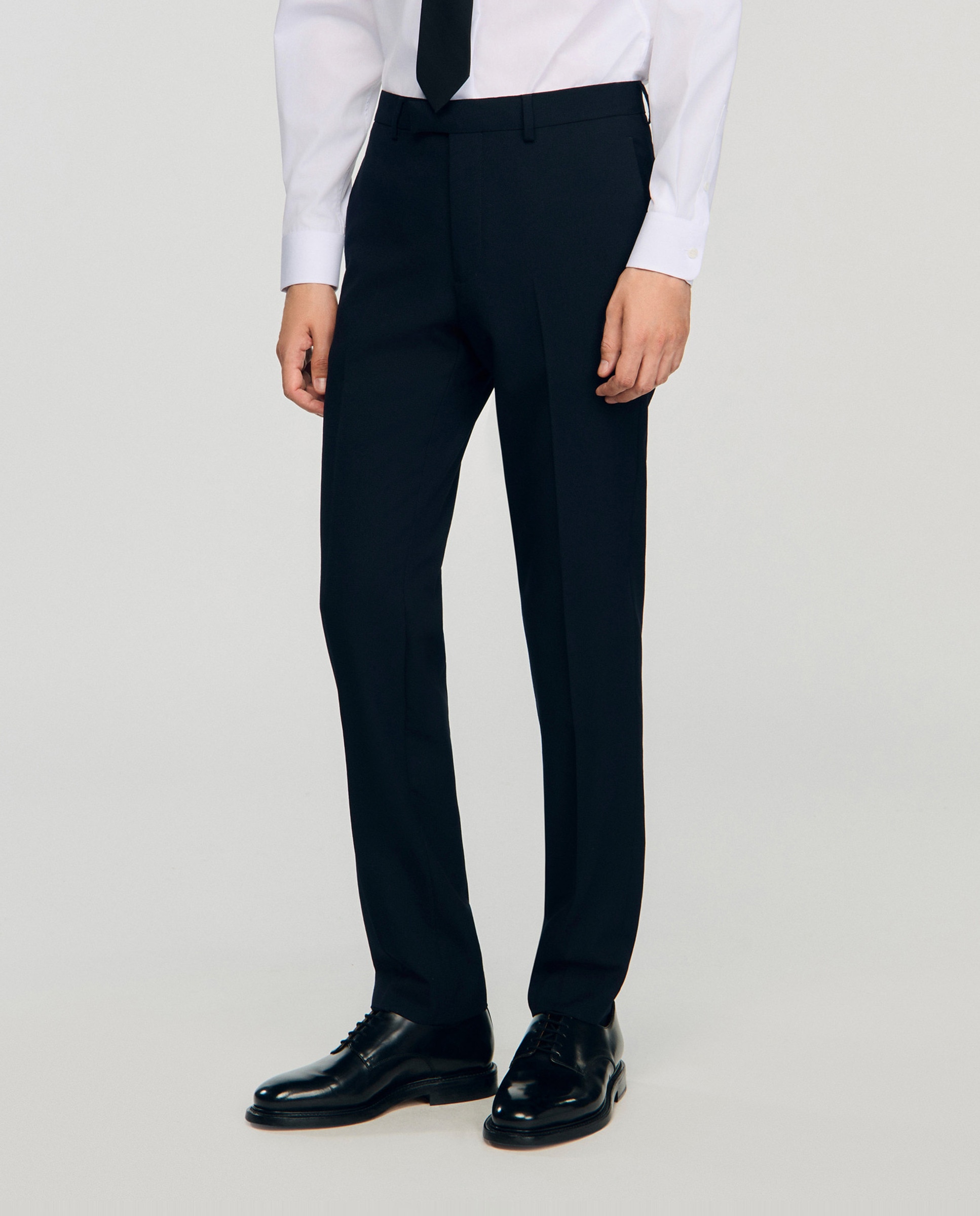Imagen 3 de Pantalón de traje de hombre en lana con trabillas - Sandro - Negro Negro