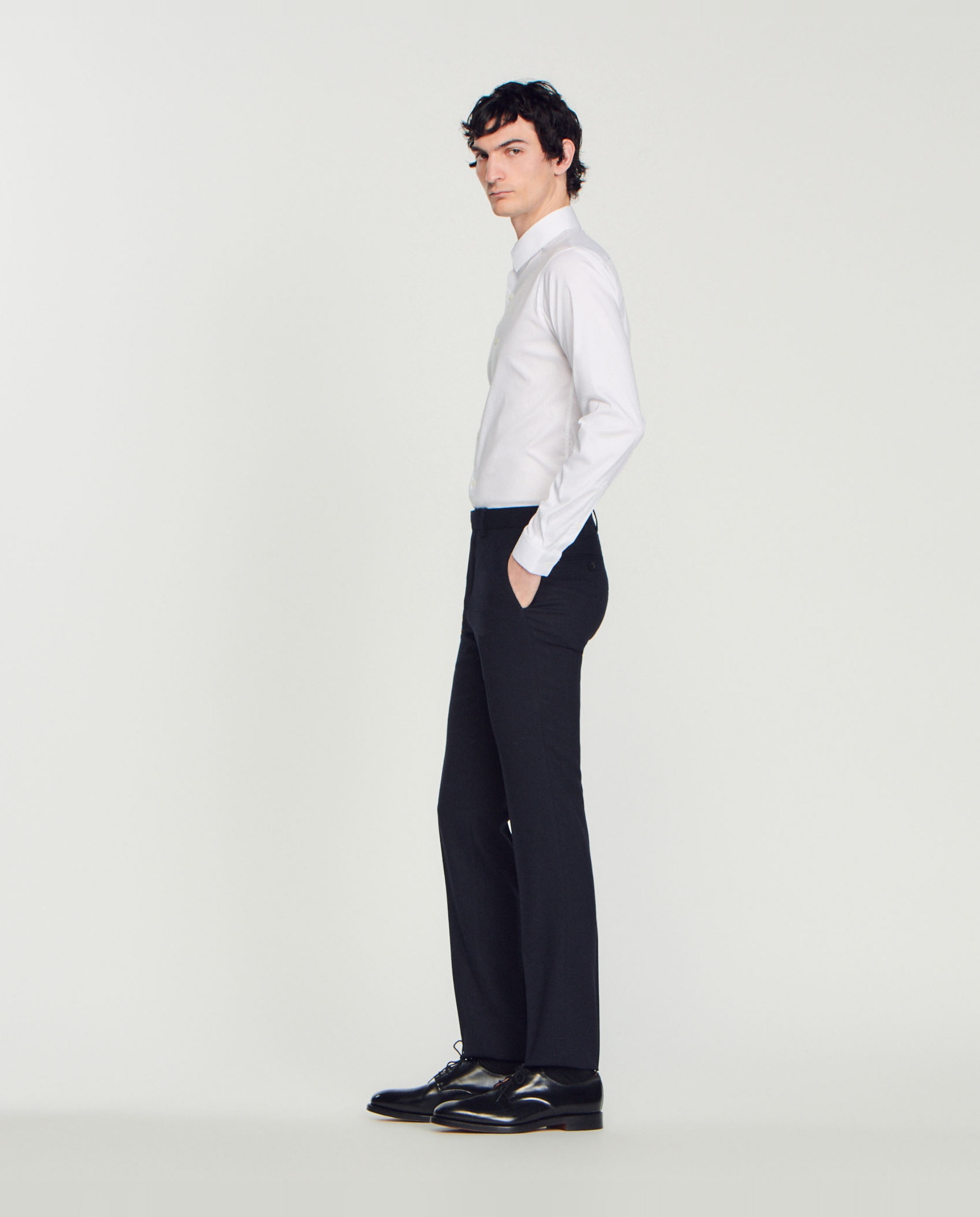 Imagen 6 de Pantalón de traje de hombre en lana con trabillas - Sandro - Negro Negro