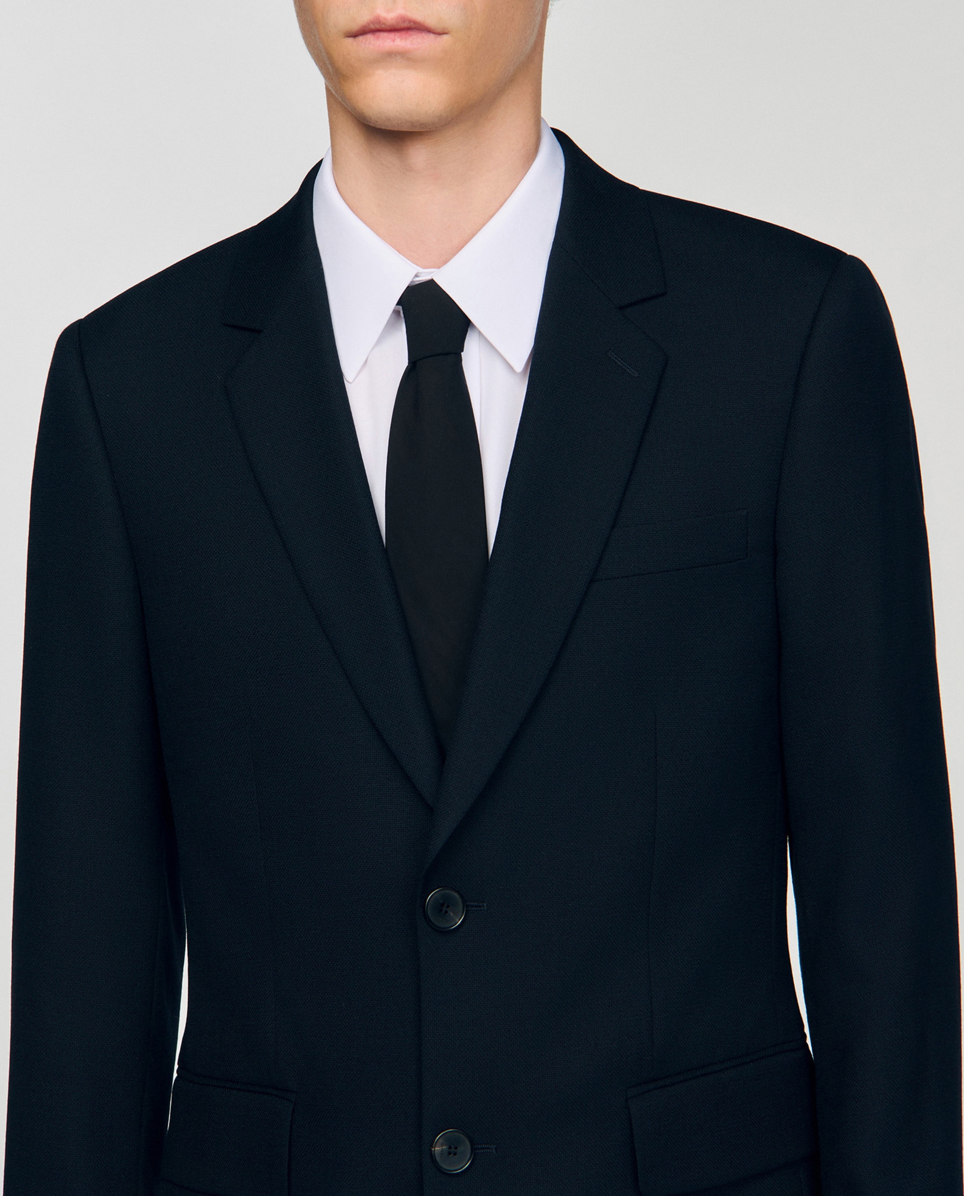 Imagen 4 de Chaqueta de traje de hombre clásica lisa de lana - Sandro - Azul marino Azul marino