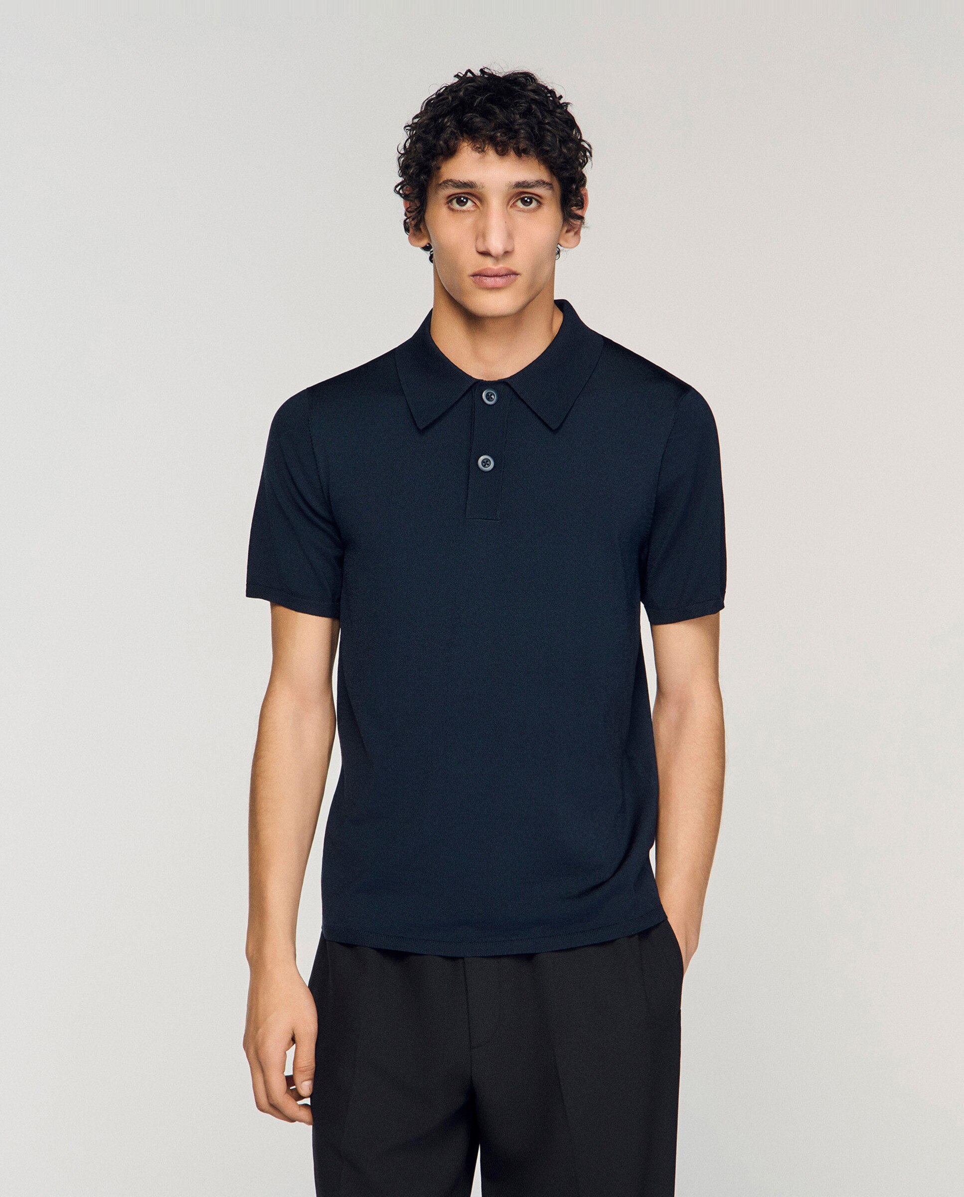 Polo hombre punto manga corta cuello abotonado - Azul oscuro Azul oscuro-1