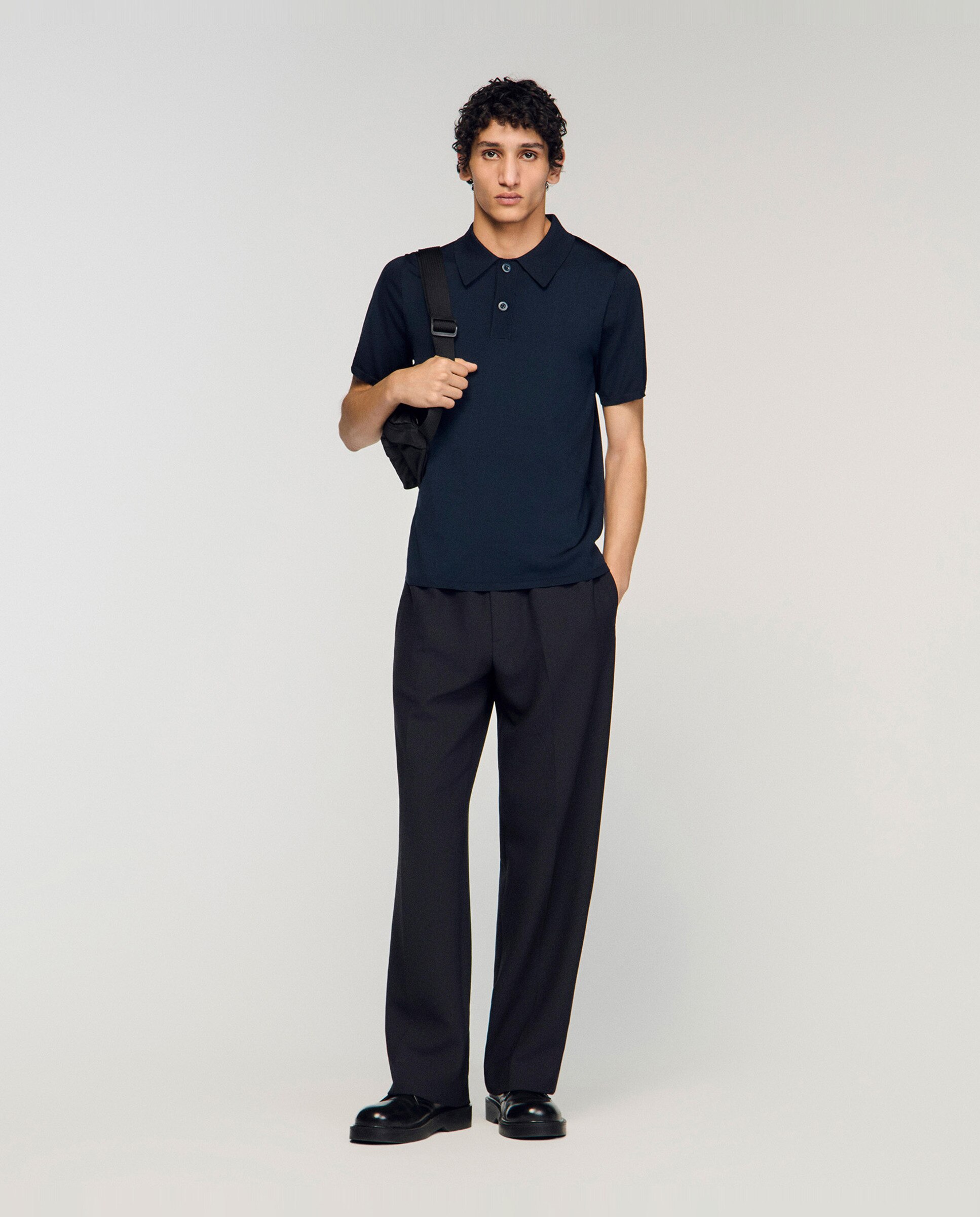 Polo hombre punto manga corta cuello abotonado - Azul oscuro Azul oscuro-4