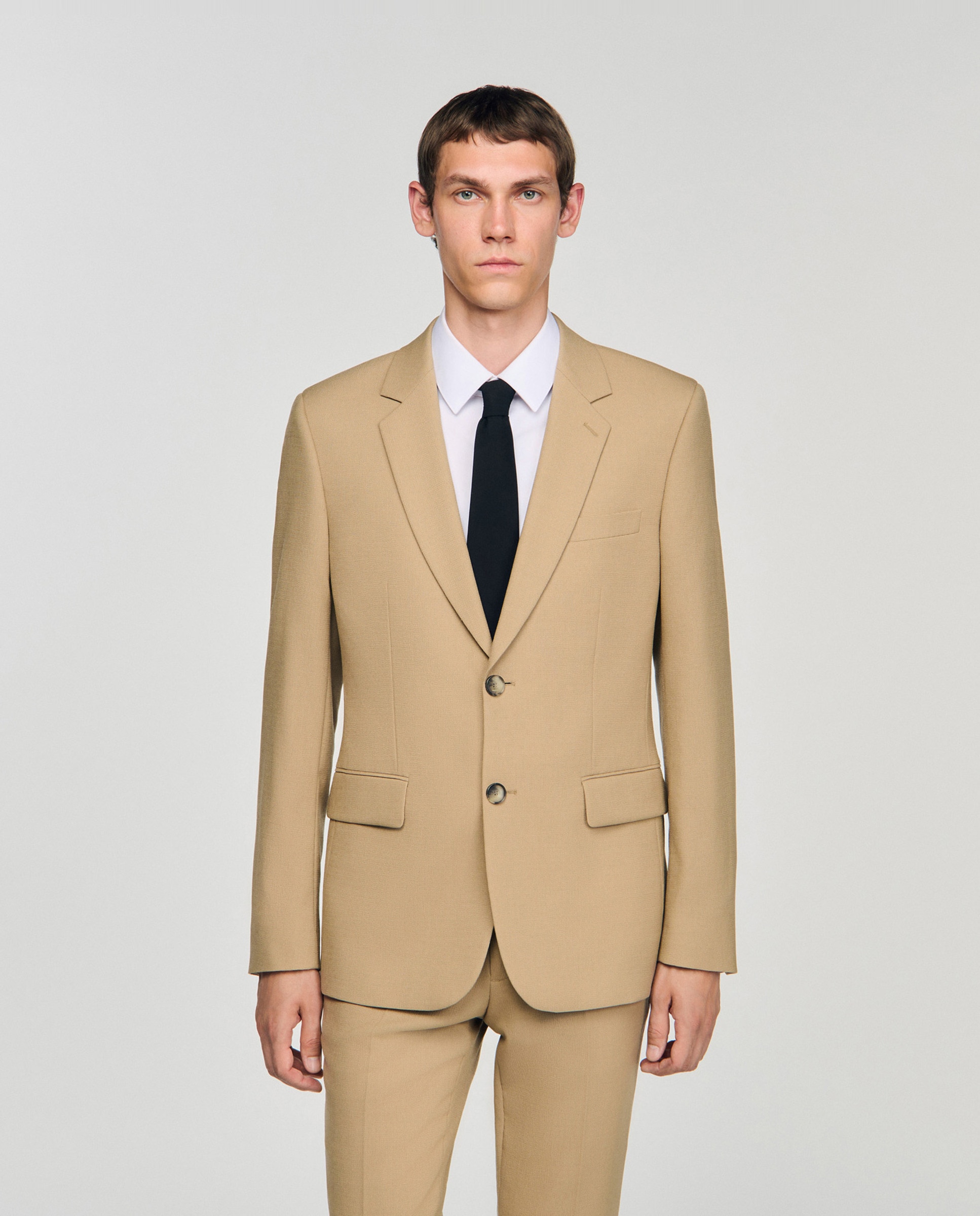 Imagen 0 de Chaqueta de traje de hombre corte clásico de lana Marrón claro