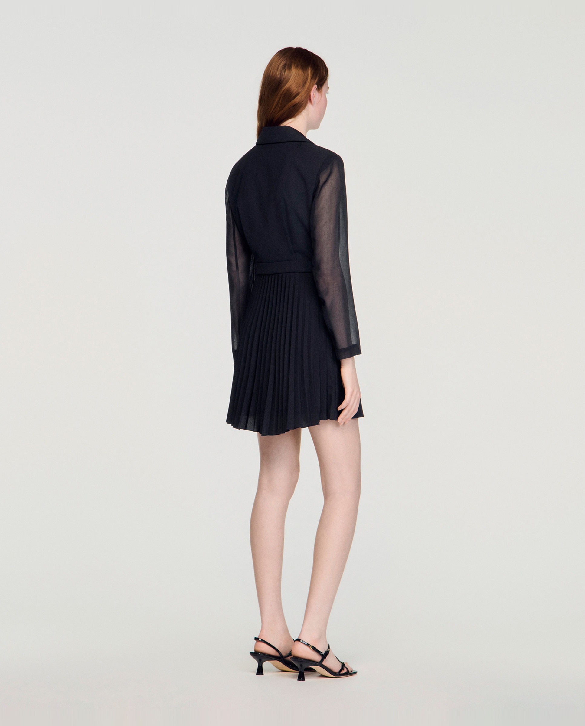 Vestido corto cruzado de sastre con falda asimétrica - Sandro - Negro Negro-2