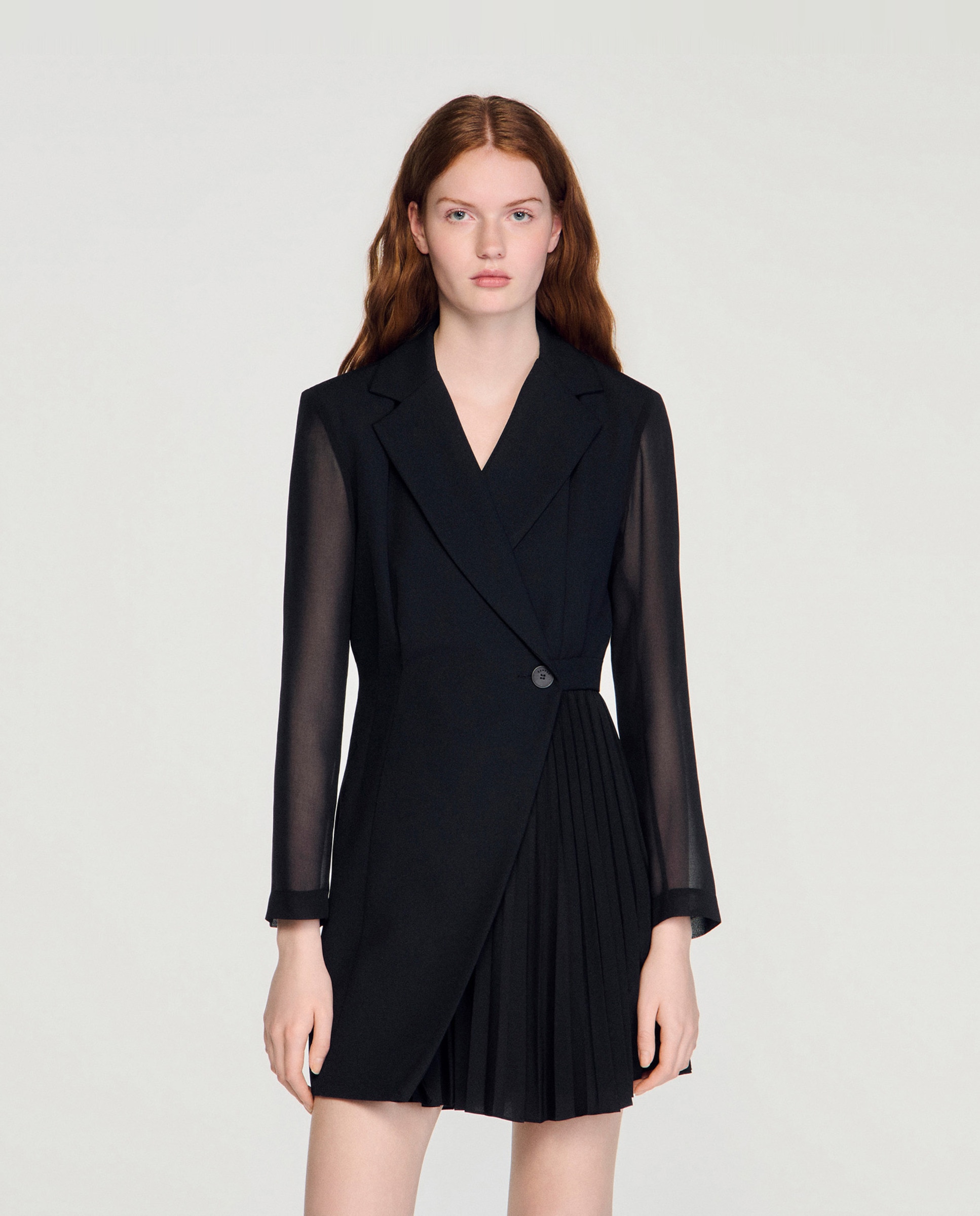 Vestido corto cruzado de sastre con falda asimétrica - Sandro - Negro Negro-3