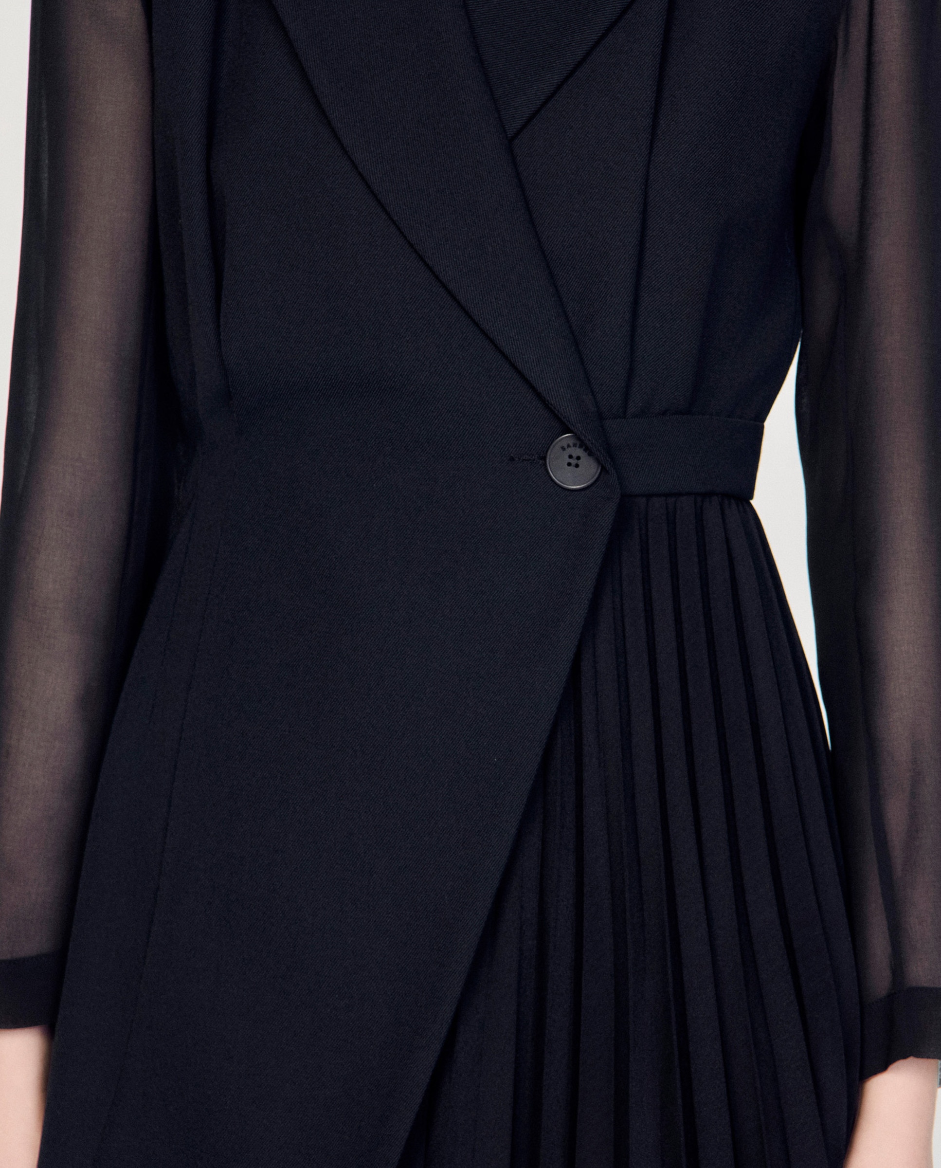 Vestido corto cruzado de sastre con falda asimétrica - Sandro - Negro Negro-6